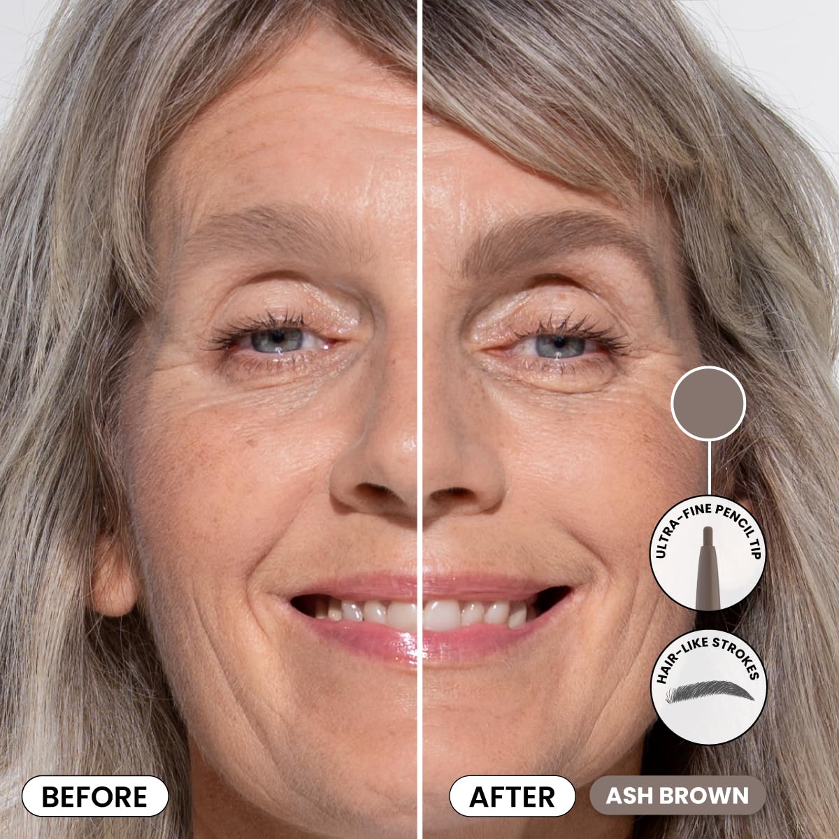 PrimeBrow Pencil for Mature Women – Ultra-Precise Tip for Natural, Hair-Like Strokes – Smudge-Proof & Long-Lasting Wear – Great for Thinning, Sparse, or Graying Brows (Ash Brown)