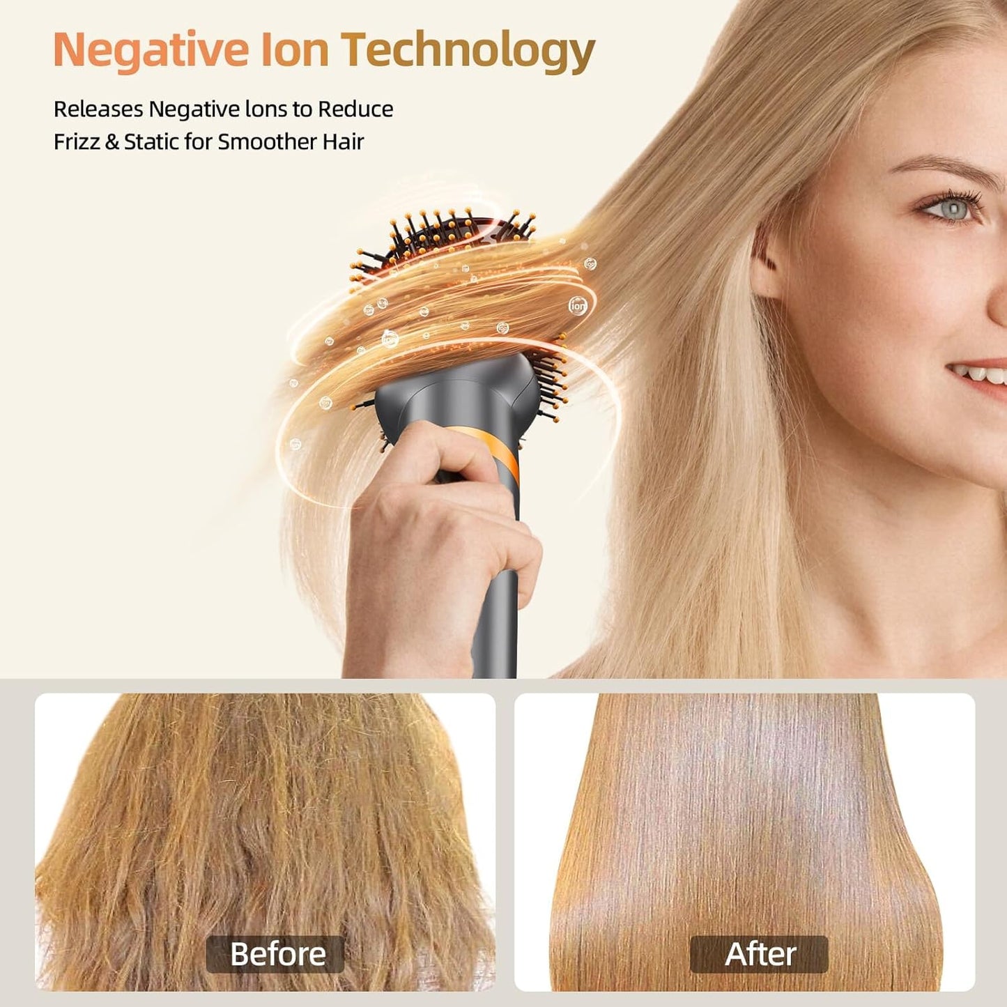 T-GOGO Hair Dryer Brush Professional: 6 in 1 Hot Air Hair Styler & Dryer Set, Powerful Hair Air Curling Iron High-Speed Negative Ionic Blow Dryer, Auto-Wrap, No Heat Damage (Yellow)