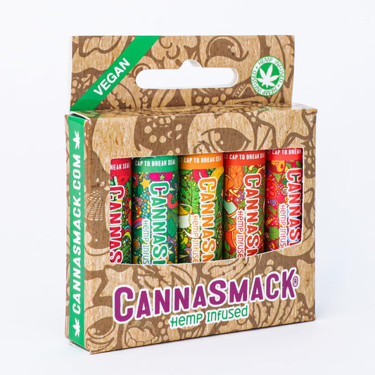 CannaSmack Vegan Hemp Lip Balm - 5 Flavors Included - Soothe, Moisturize, Hydrate, Protect, & Nourish Dry Chapped or Irritated Lips - Made with Hemp Seed Oil, Natural, & Botanical Ingredients