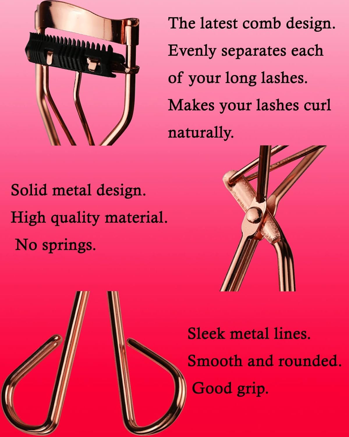 Eyelash Curlers with Comb and Eyelash Applicator Tweezers with Comb IMMER LIEBEN Press for 10 Seconds to Naturally Curl Your Lashes Rose Gold