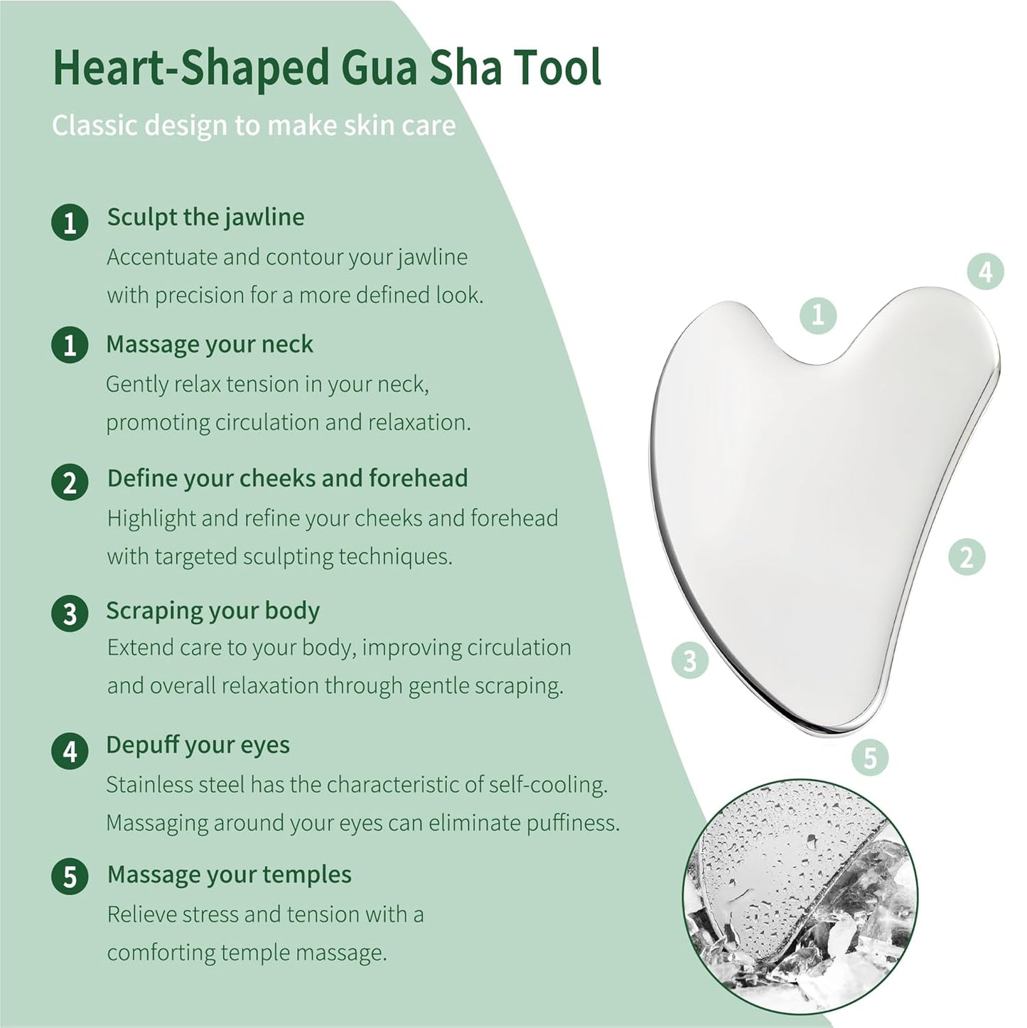 2Pcs Gua Sha Facial Tools Stainless Steel, Detailer GuaSha Set for Face Neck, Natural Skin Care Metal Gua Sha Lymphatic Drainage Face Massage Tool, Gift for Women