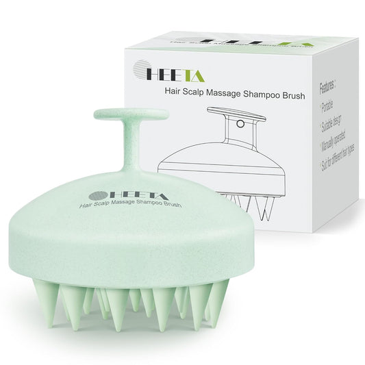 HEETA Scalp Scrubber Shampoo Brush, Scalp Massager Tool for Hair Growth, Soft Silicone Bristles for Dandruff Removal Wet Dry Use Women Men Kids Pet, Fit All Hair Types Care, Green