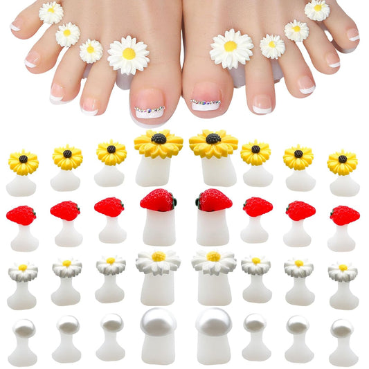 32PCS Silicone Toe Separators for Pedicure, Cute Daisy Flower strawberry Pearl Shaped Toe Nail Spacers for Pedicures Nail Art Salon Tools Nail Art Accessories