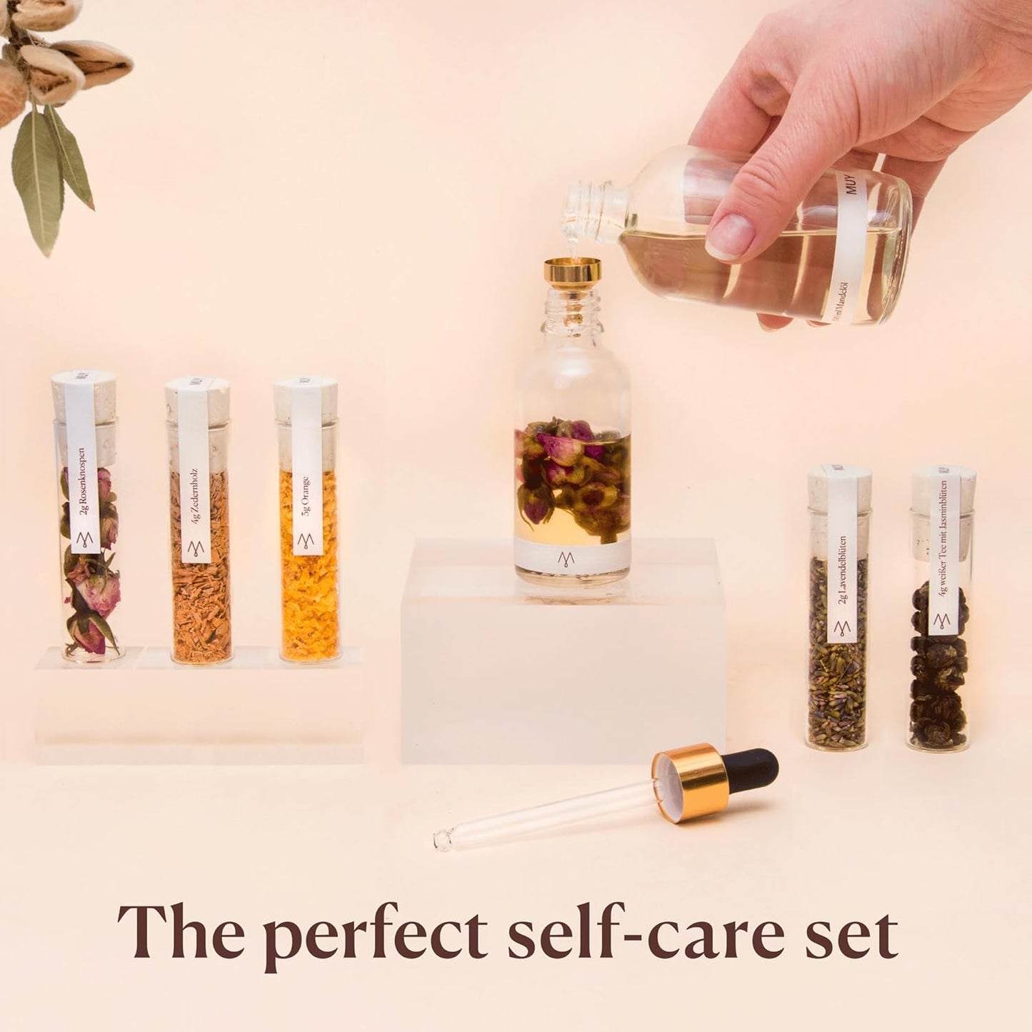 DIY Body Oil Set for Hair, Body & Bath | Includes Almond Oil, Cedar Wood, Orange Peel, Lavender | Gift Idea for Women | Anniversary & Birthday Gift for Her