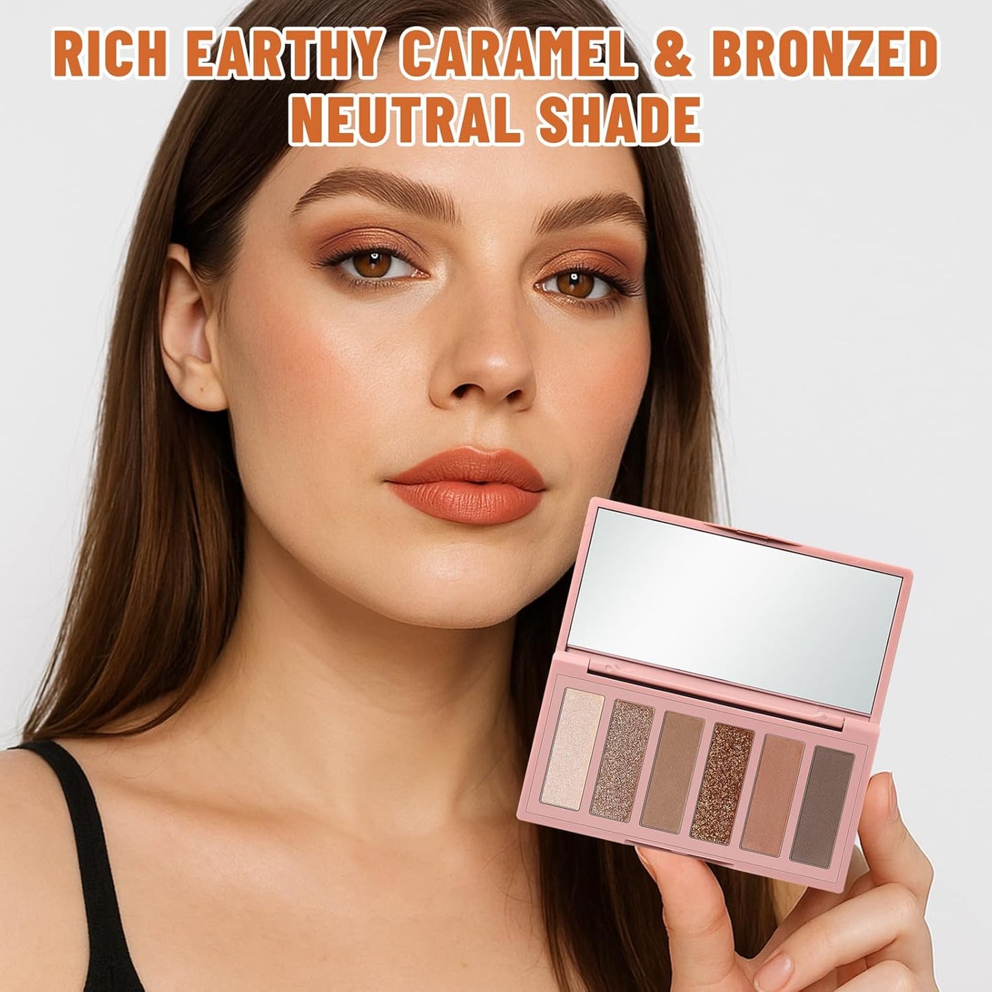 6 Colors Mini Eyeshadow Makeup Palette Caramel & Bronzed Neutral Tone Eye Shadow Matte & Shimmer Nude Make Up Pallet with Mirror Blendable Highly Pigmented Travel Size Gift Kit 05