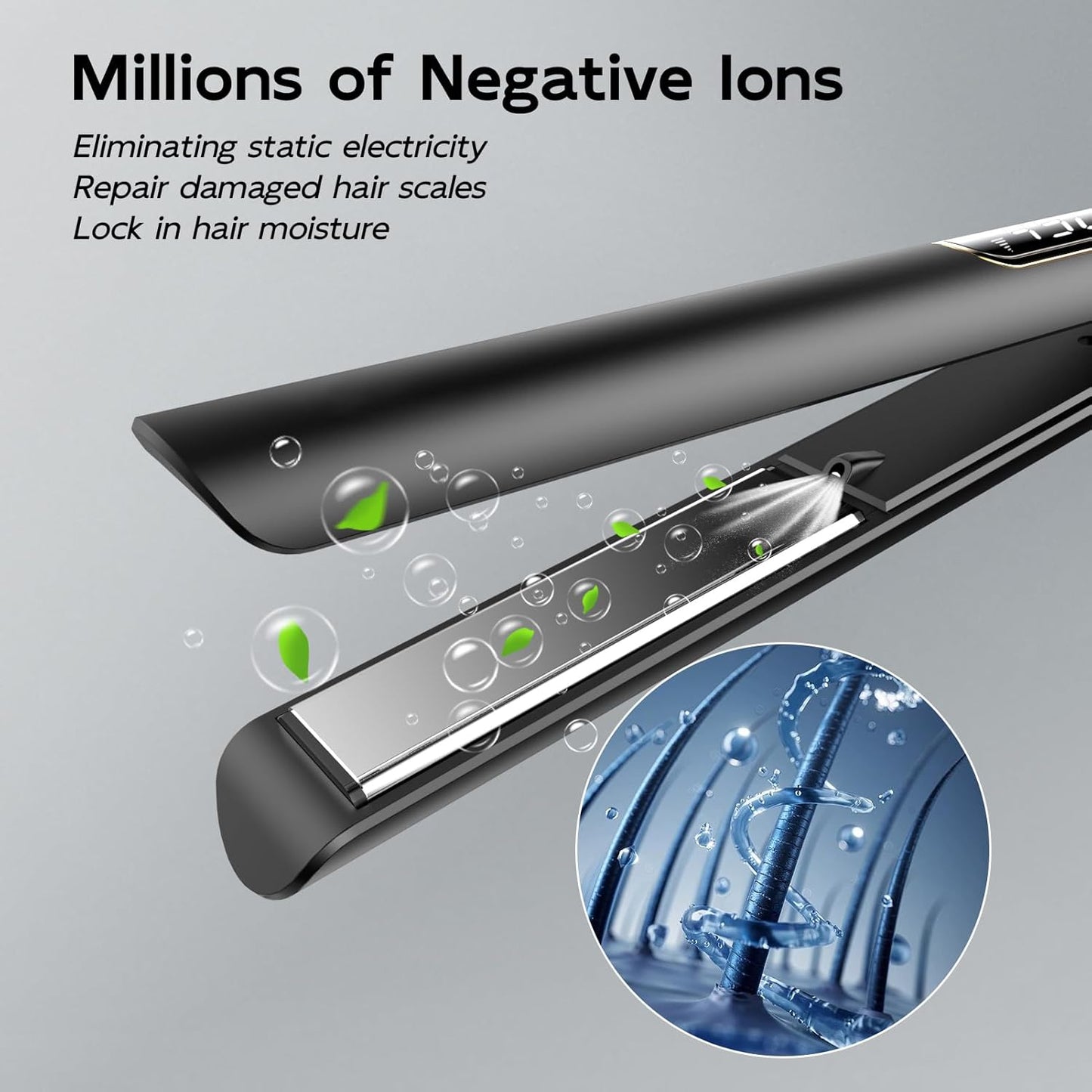 Nicebay Hair Straightener and Curler Fast Heating Titanium Iron with 5 Temp Settings and Negative Ion Technology, Travel-Friendly