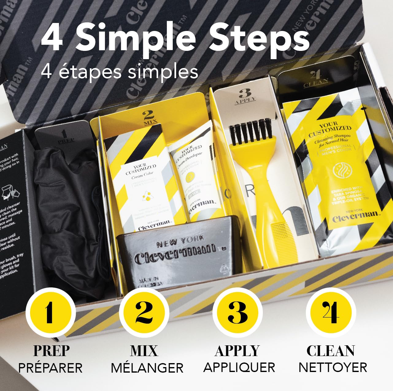 CLEVERMAN Jet Black Hair & Beard Dye for Men, All-in-One Reusable Kit - Permanent, Ammonia-Free, Professional-Quality and Natural-Looking Gray Coverage for Hair, Beard & Mustache