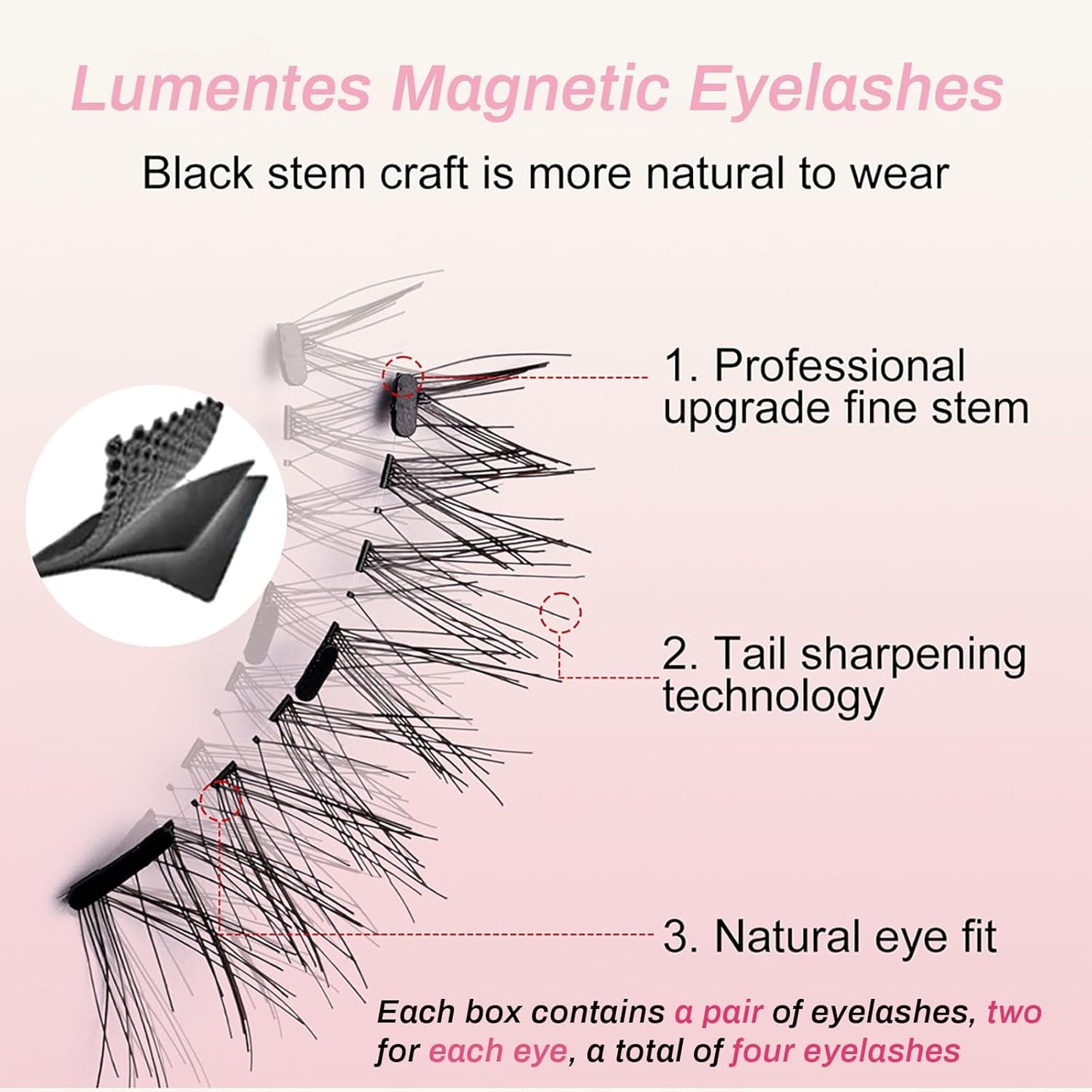 Lumentes Magnetic Eyelashes, Lumentes Magnetic Eyelashes with Applicator, Reusable No Glue Lashes, Natural Look Soft Comfortable Magnetic Lashes, Easy to Wear and Remove (Iris Black)