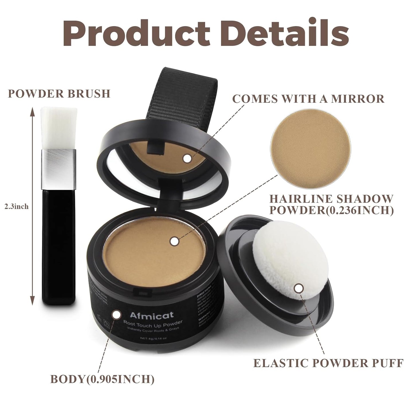 Instant Hairline Powder, Root Touch Up Hair Color for Gray Coverage and Thinning Hair, Root Cover Up Conceals Hair Loss & Bald Spots, Natural and Non-Greasy Hair Color for Women & Men, Medium-Brown