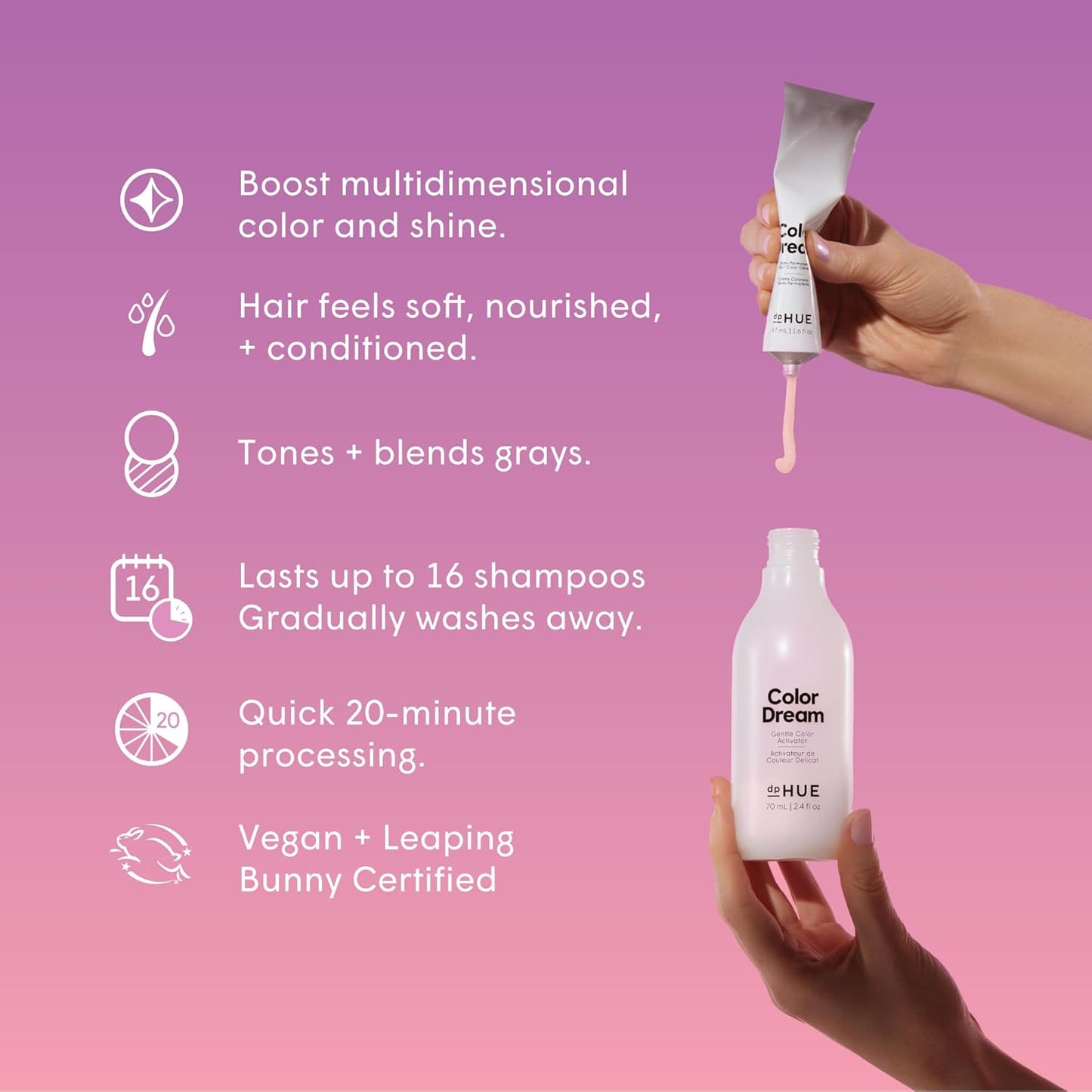 dpHUE Color Dream, Light Brown - Ammonia-Free, Demi-Permanent Hair Color - Lasts 16 Washes - Boosts Shine - Cruelty Free, Paraben Free, Sulfate Free, Leaping Bunny Certified - 4 oz