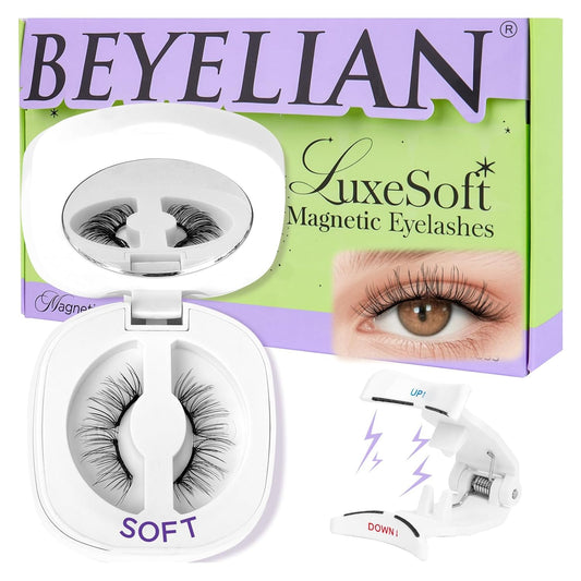 BEYELIAN Magnetic Eyelashes with Applicator Kit, Reusable Natural Look False Lashes, No Glue Needed Soft Magnetic Lashes for Eye MAC-33 (Lightweight & Comfortable)