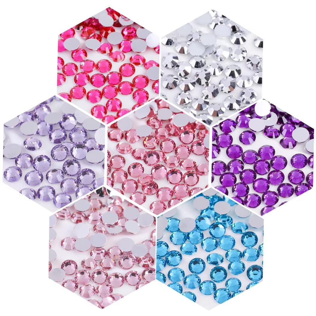 3000 Pieces SS6 2mm Flatback Rhinestones Clear Glass Round Gems Crystals for Nail Art DIY Crafts Clothes Shoes Bags （Dark Red）