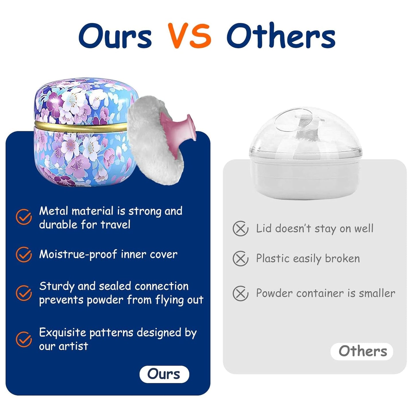 Body Powder Puff and Container for Dusting Powder, Women Powder Puff and Powder Case for Bath and Travel (Sky Blue)