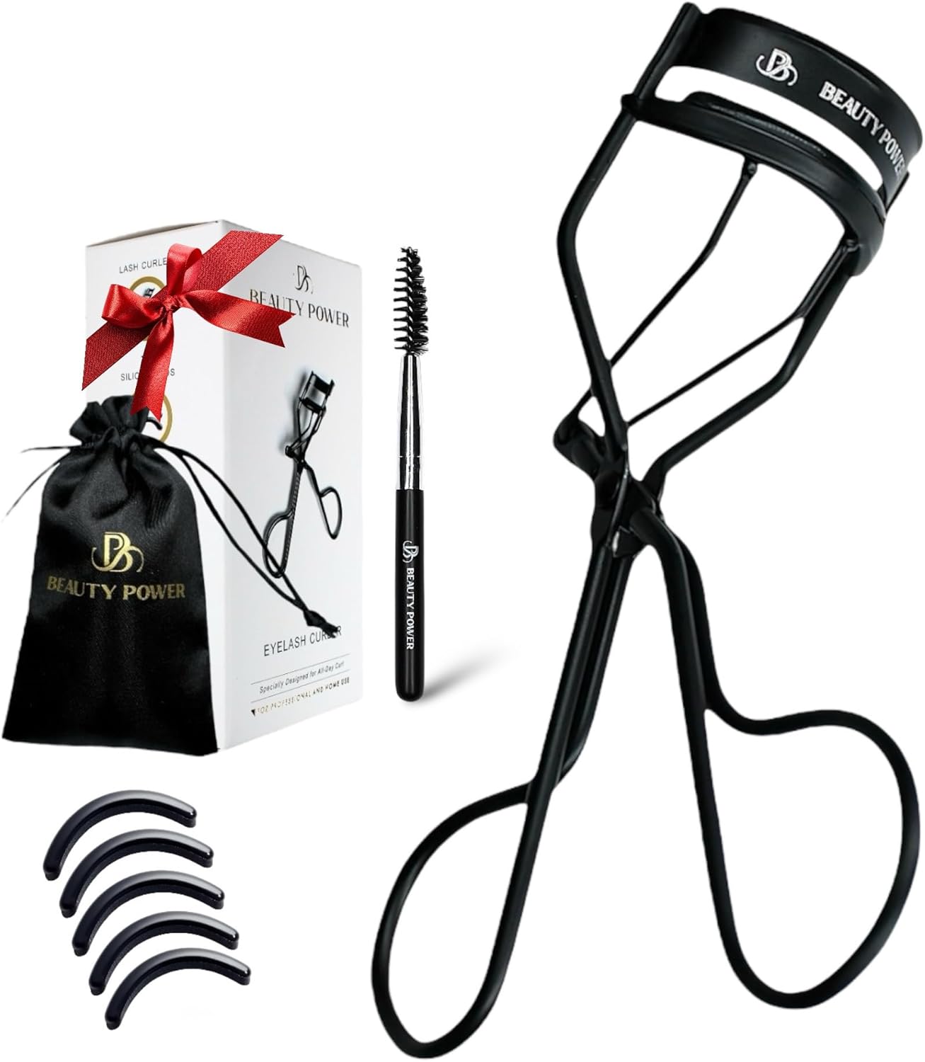 Eyelash Curler – Precision Lash Lift in Seconds with 5 Replacement Pads, Eyebrow Brush & Satin Travel Bag – Gentle & Safe, German Stainless Steel for Perfect Curls - Gift (Natural Curl)