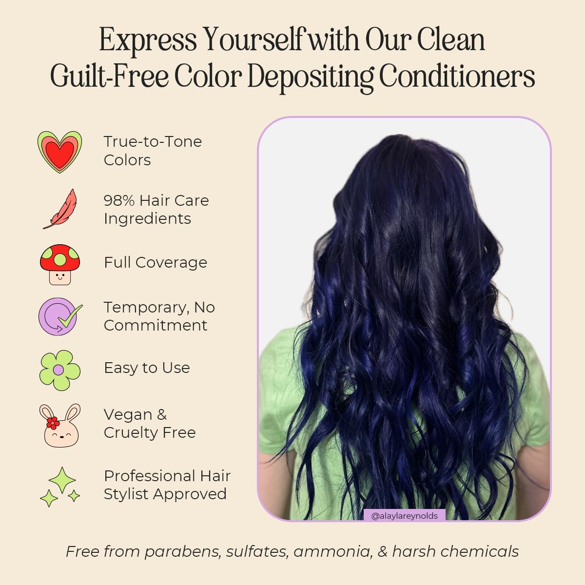 INH Semi Permanent Hair Color | Color Depositing Conditioner | Dark Blue Hair Dye | No Bleach No Peroxide Temporary Royal Sapphire Tint for Women, Men | Vegan, Sulfate & Ammonia Free, Ready to Use 6oz