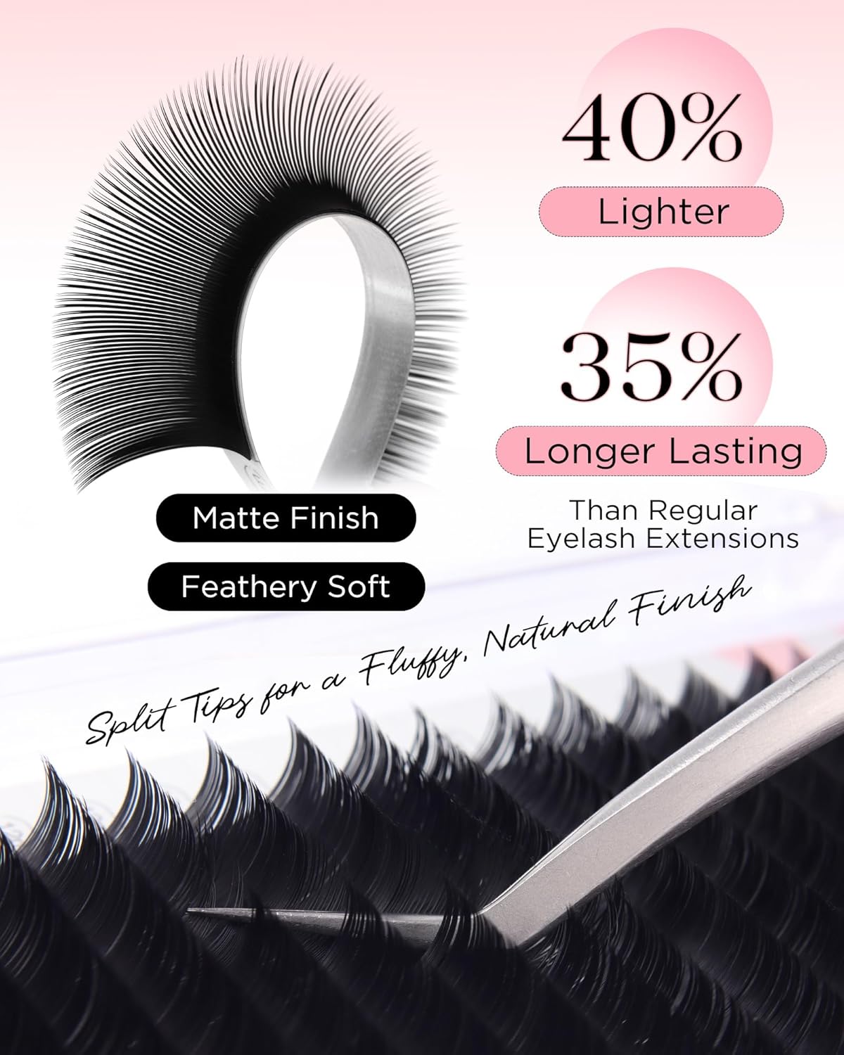 BEYELIAN Flat Eyelash Extension, Ellipse Lash Extensions 0.20 D Curl 10mm 16 Rows Matte Black Eyelash Extension Supplies Classic Lash Extensions Individual Eyelashes Salon Use