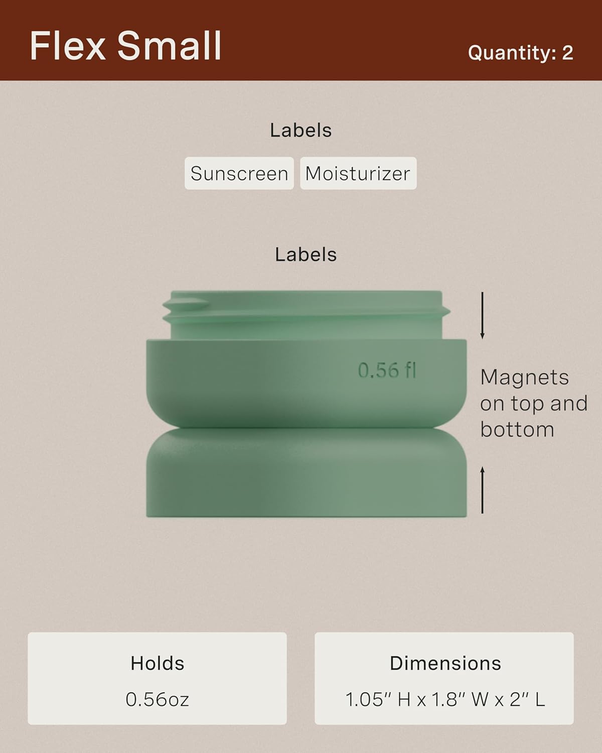 Cadence Travel Containers - Core Skincare Set - Magnetic Containers with Lids,2 Small (0.56oz) & 3 Medium (1.32oz) - Cleanser, Moisturizer, Serum, Makeup Remover & Sun Icon Labels - Petal