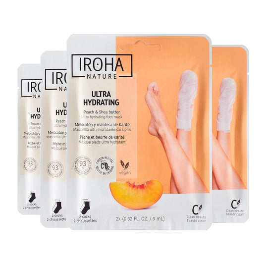 IROHA NATURE Repairing Foot Mask Socks with Peach & Shea Butter | 4 Pairs | Deep Hydration & Instant Repair | For Dry & Cracked Feet | Natural & 100% Vegan | Proven Results