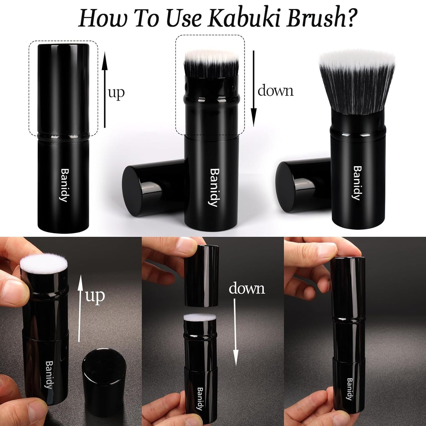 Foundation Makeup Brush Flat Top Kabuki Face Blush Liquid Powder Foundation Brush Retractable Travel Brush for Blending Liquid, Cream or Flawless Powder Cosmetics