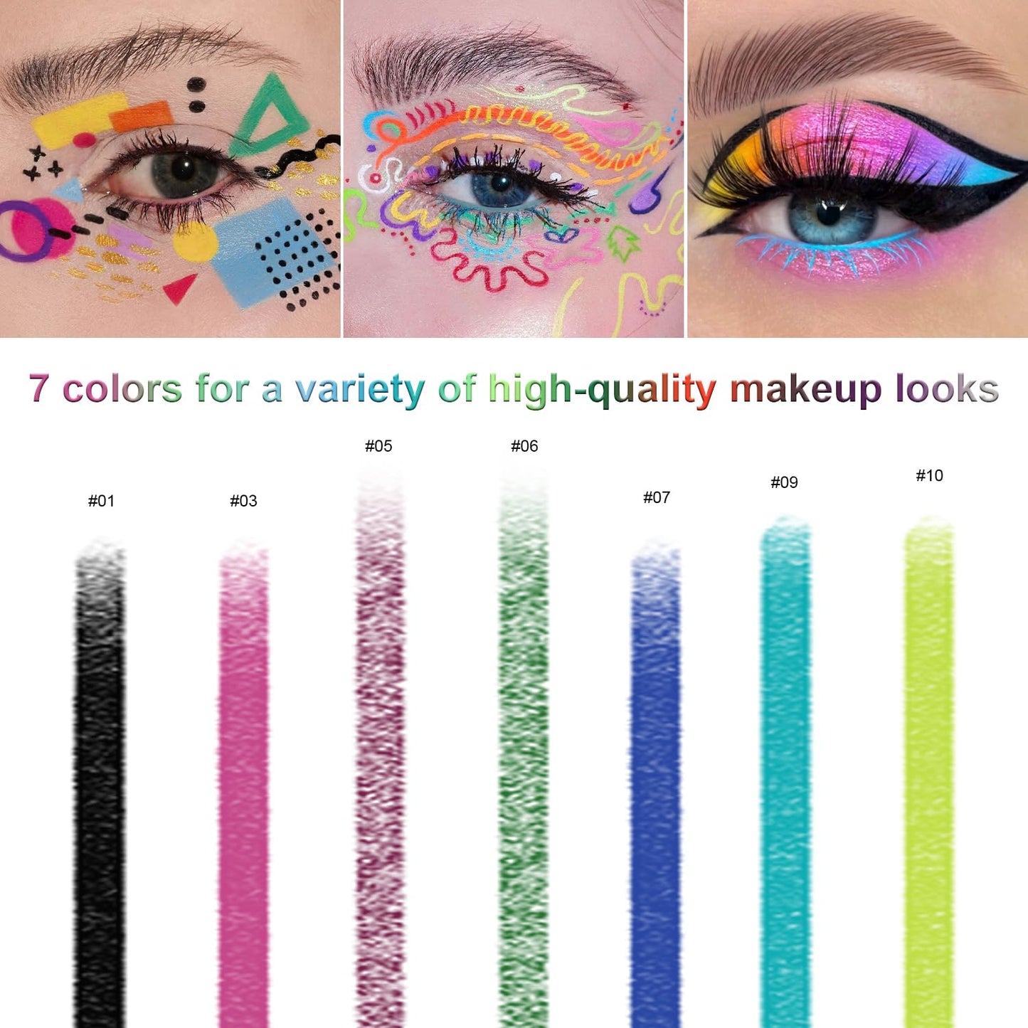 7 Colorful Eyeliner Pen Set, Eye Shadow Pencil, Pearl Eyeliner Kit Metallic Glitter Colored Eye liner for Women Eye&Lip Liner Professional Waterproof Eye Makeup (7PCS B)