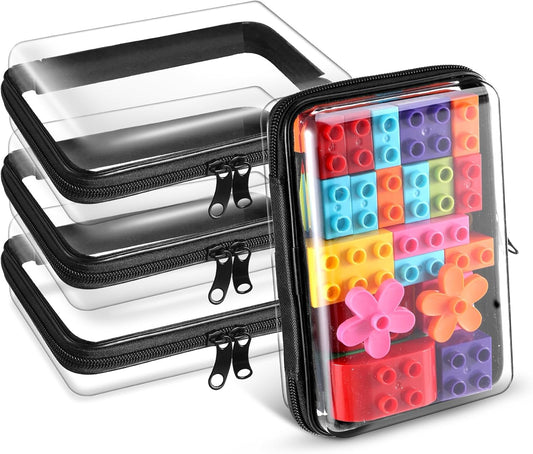 4 Pack 7.5x5.1x2.8 inch Clear Hard Zipper Pouch,Portable Waterproof Cosmetic Bag with Zipper,Makaup Bag,Toy Storage Organizer Bins,Hard Plastic Case for Organizing,Pencil Case