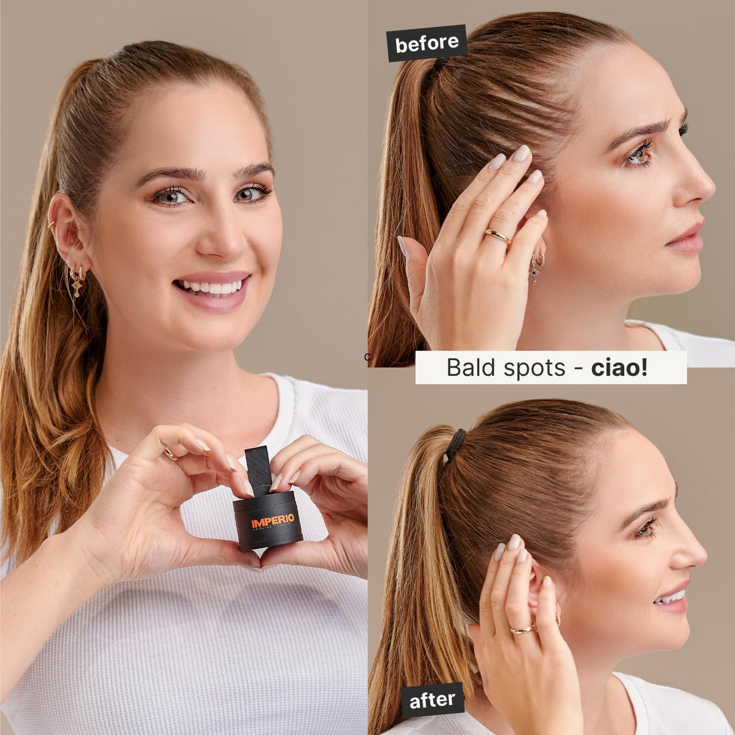 IMPERIO Root Touch Up Hair Powder for Concealing Hair Loss instantly - Hairline Powder for Women & Men - Water resistant Root Cover Up for Thinning Hair in Premium Hairdressing Quality (Dark Blonde)