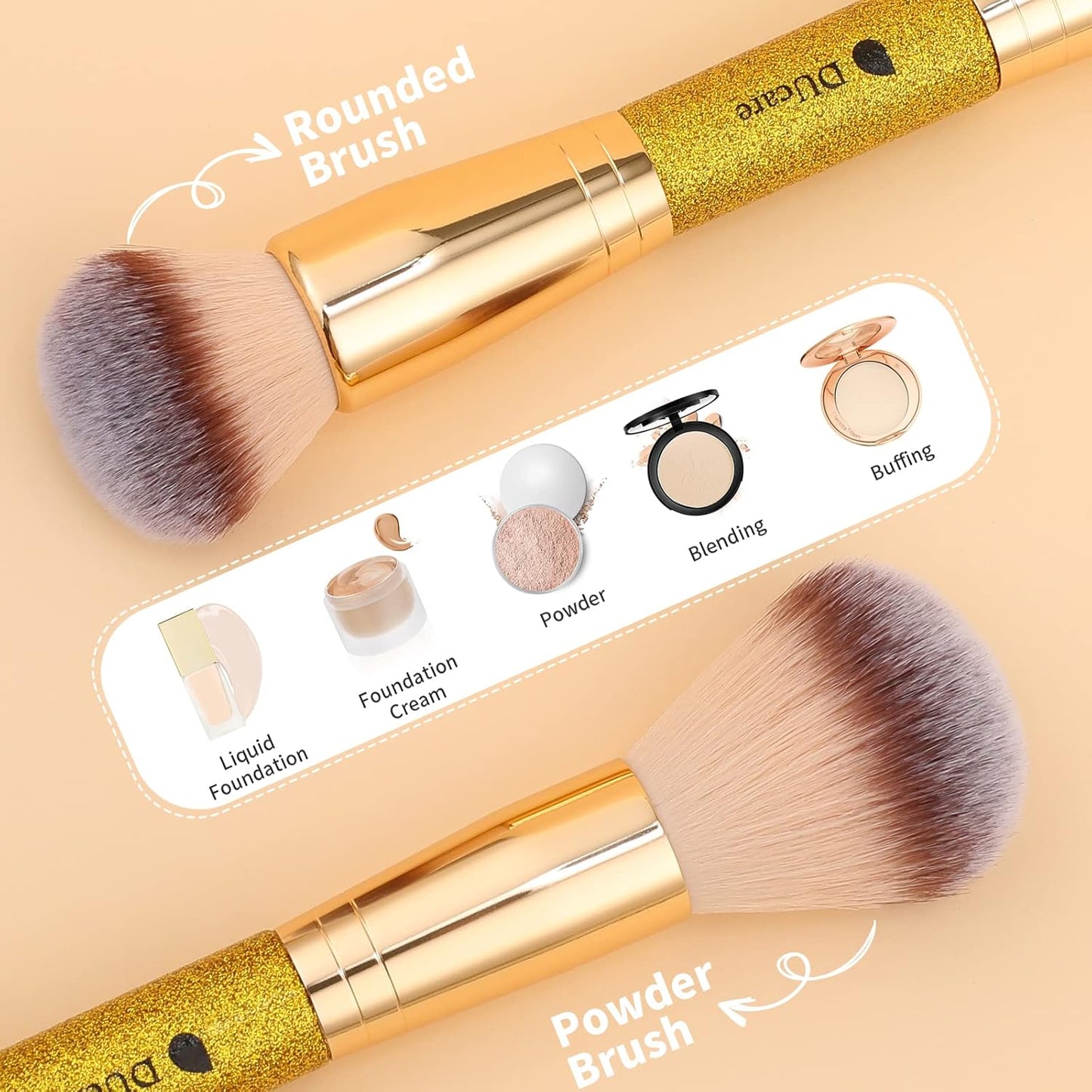 DUcare Foundation Powder Brush Double Ended Blush Makeup Brushes, Duo Bronzer Blush ideal for cream or powder