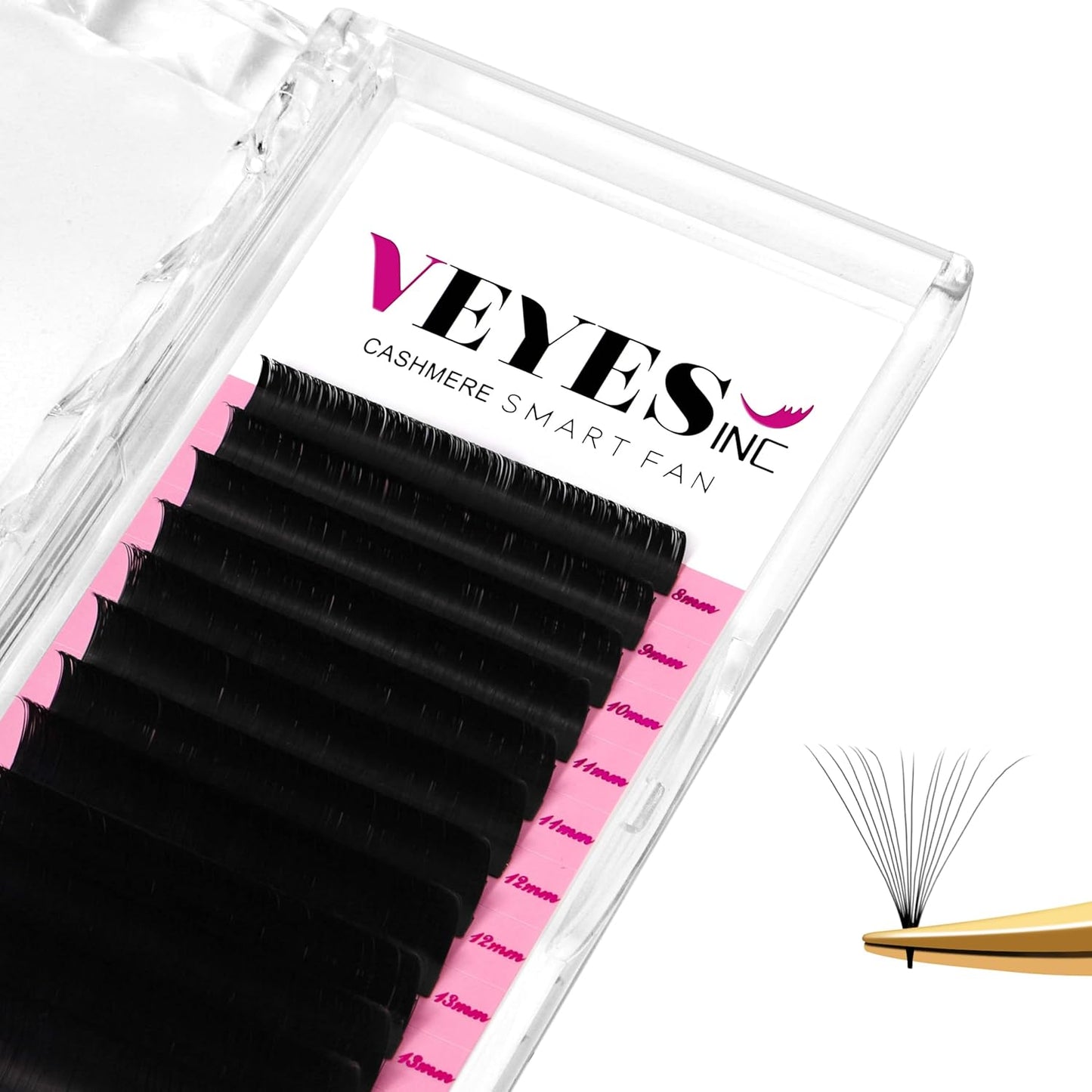 VEYES INC Cashmere Smart Fan Lash Extensions 0.03 0.05 0.07 C/CC/D Curl 8-20mm Mixed & Single Length, Super Matte Black Volume Lashes, Professional Supplies for Lash Techs (0.07 D 14mm)