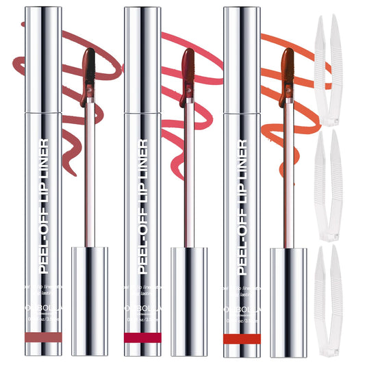 3 Colors Peel Off Lip Liner Stain with Tweezer, Long Lasting Waterproof Lip Tint Stains Makeup Set with Matte Finish for Women, Natural Look, Easy to Use, for All Skin Types (#367, M)