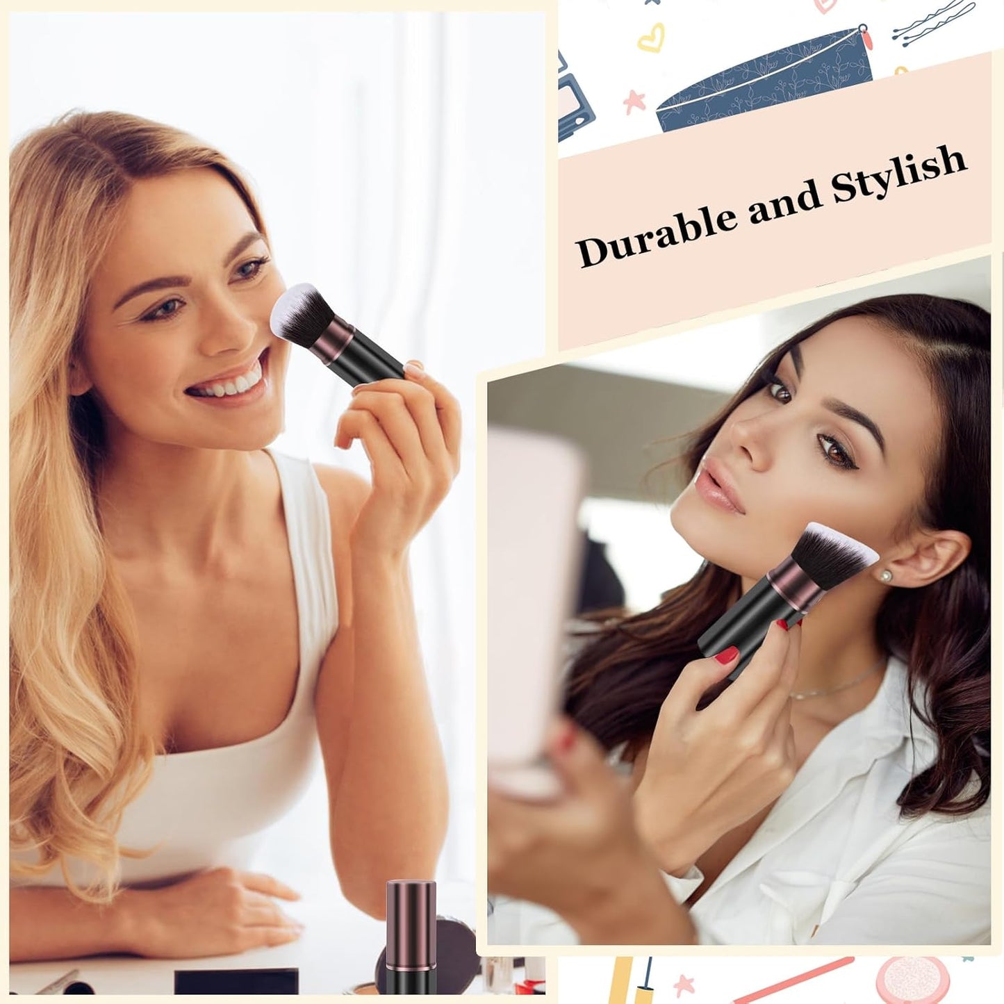 Retractable Makeup Brush, Travel Kabuki Powder Makeup Brush 2 Pack, Foundation Face Blush Brushes for Blending Liquid, Blush, Bronzer, Buffing, Sunscreen,Flawless Cosmetics