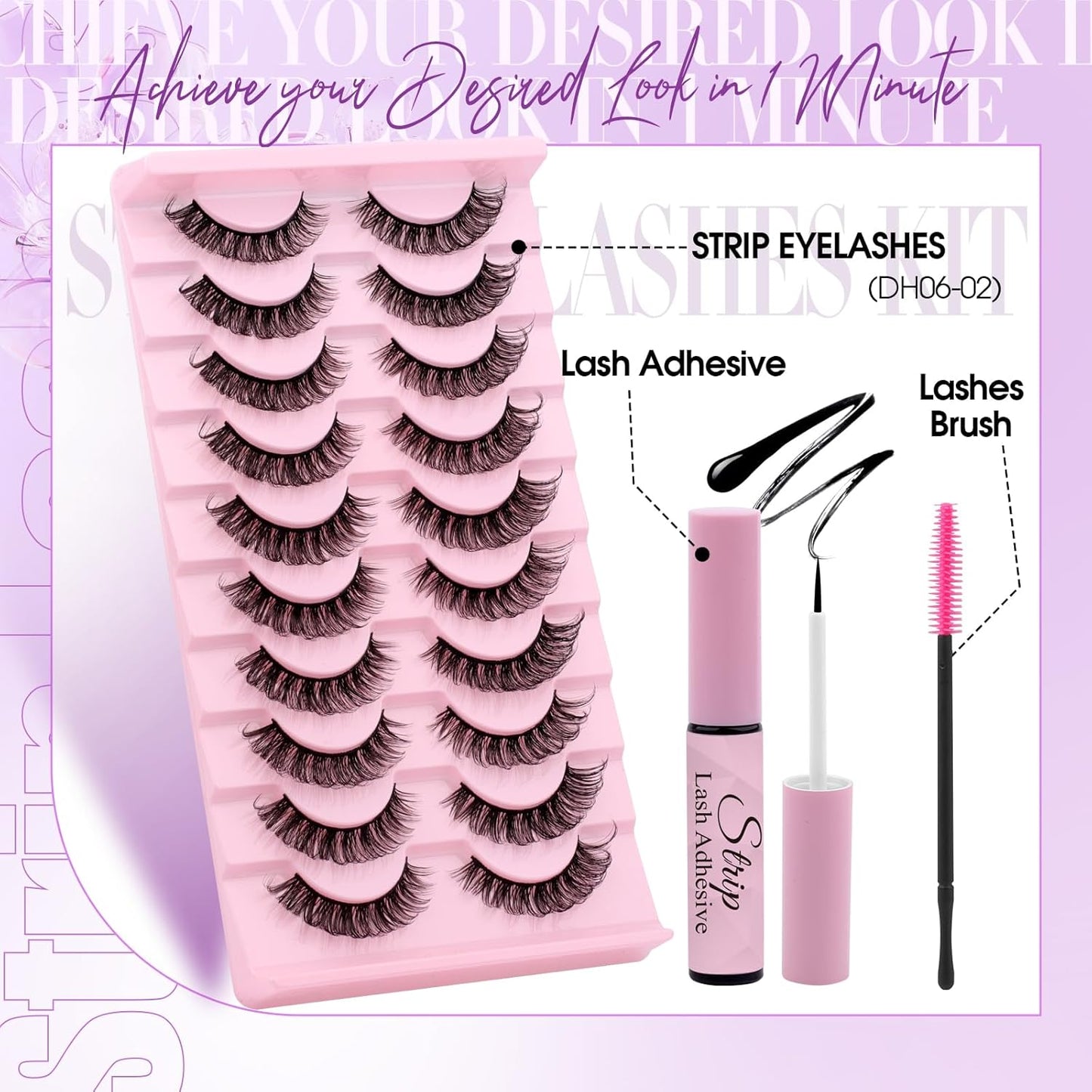 Strip Lash with Glue for DIY Lash-users: 10 Pairs, DIY, Natural Look, Fluffy, Manga, Wispy, Waterproof, Anime, Cat Eye, D Curl, 601