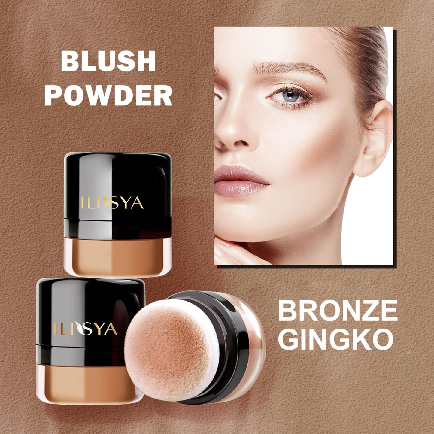 Face Blush Powder Makeup Soft Mushroom Blush for Cheeks Long Lasting Makeup Powder Highlight - Matte Finish (Bronze Gingko)