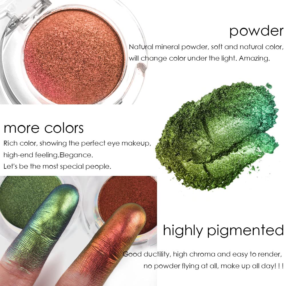 evpct 2Pcs Duochrome Chameleon Chrome Multichrome Eyeshadow Makeup Palette Set Women, Rose red Gold Forest Green Metallic Holographic Glitter Sparkle Shimmer Loose Eyeshadow Eye Shadow Palette Makeup