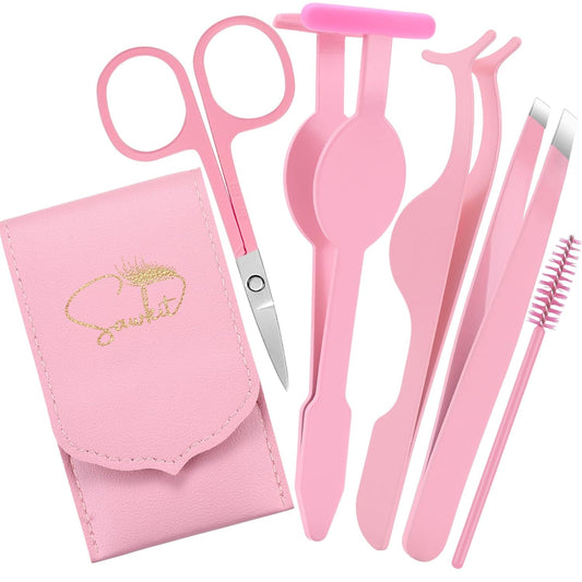 Eyelash Applicator Tool – 5-in-1 Lash Applicator Tool Set with Pink Eyelash Extension Tweezers, Scissors, for Eye Lash Clusters, Cluster Lashes