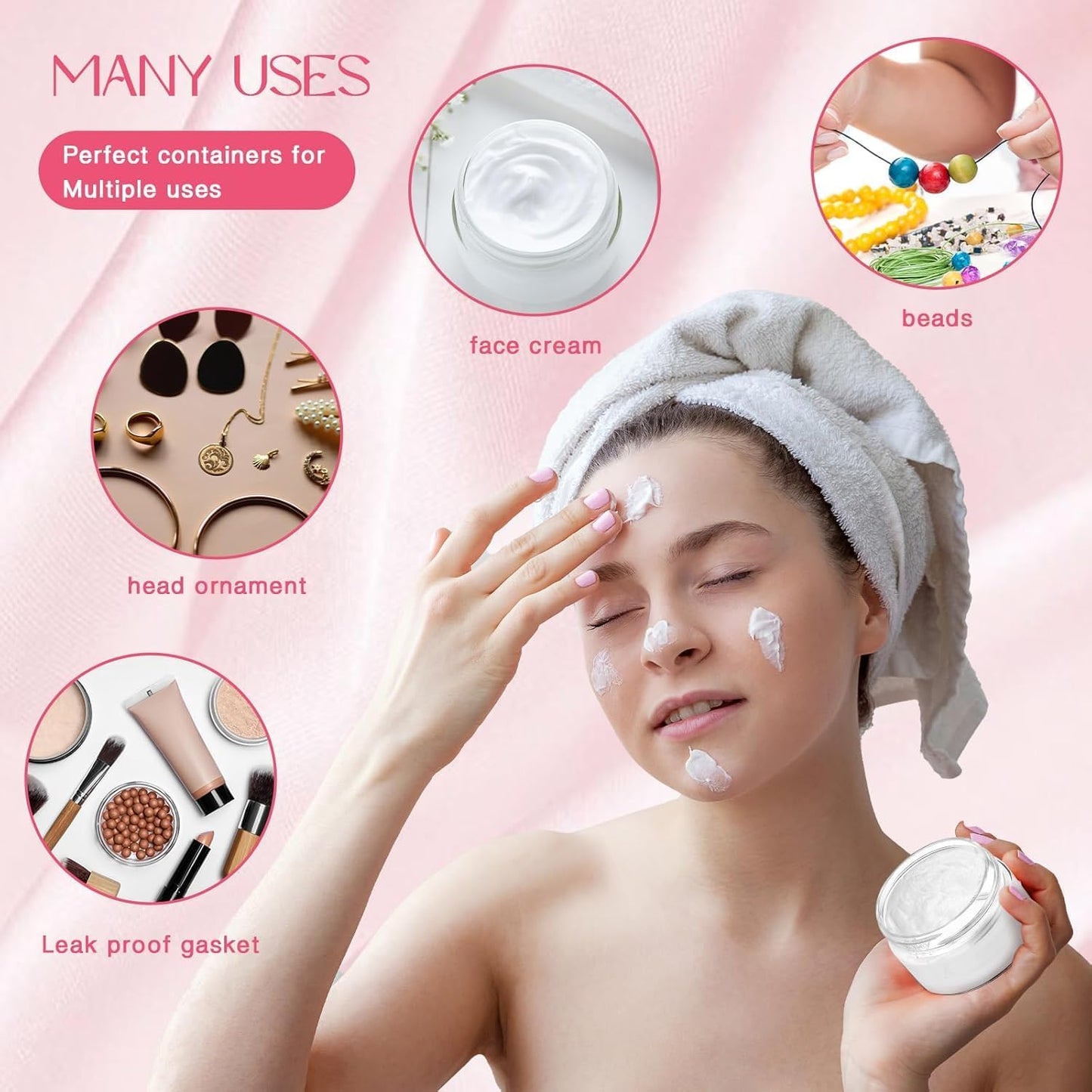 SATINIOR 36 Pieces 4 oz Plastic Jars with Lids Wide Mouth Airtight Reusable Container Acrylic Cosmetic Small Jars for Lotions Ointments Travel Toiletries Creams Make up Storage(Pink)