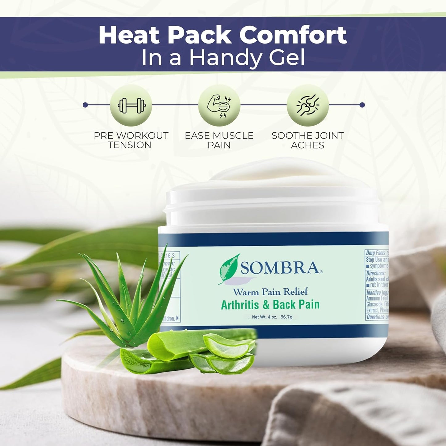 Sombra Warm Pain Relief Gel, Warm Relief for Arthritis and Chronic Pain Pre-Workout Muscle Rub Vegan Formula Free of Artificial Fragrances, Dyes, NSAIDs, Wax, Petroleum, Alcohol - 4oz Jar