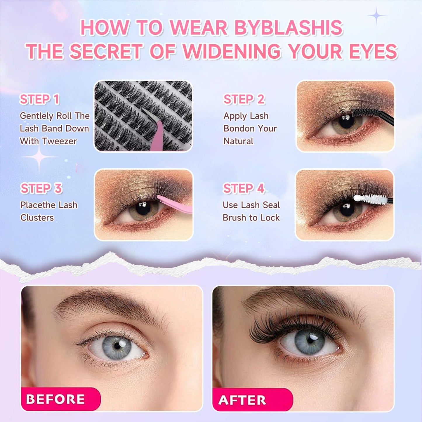 Lash Extension Kit DIY 240pcs Lash Clusters Eyelash Extension Kit, 8-16mm 30D 60D Individual Lashes Kit with Lash Bond and Seal, Lash Tweezers for Self Use (30D&60D, 0.07D, 8-16mm, Kit)