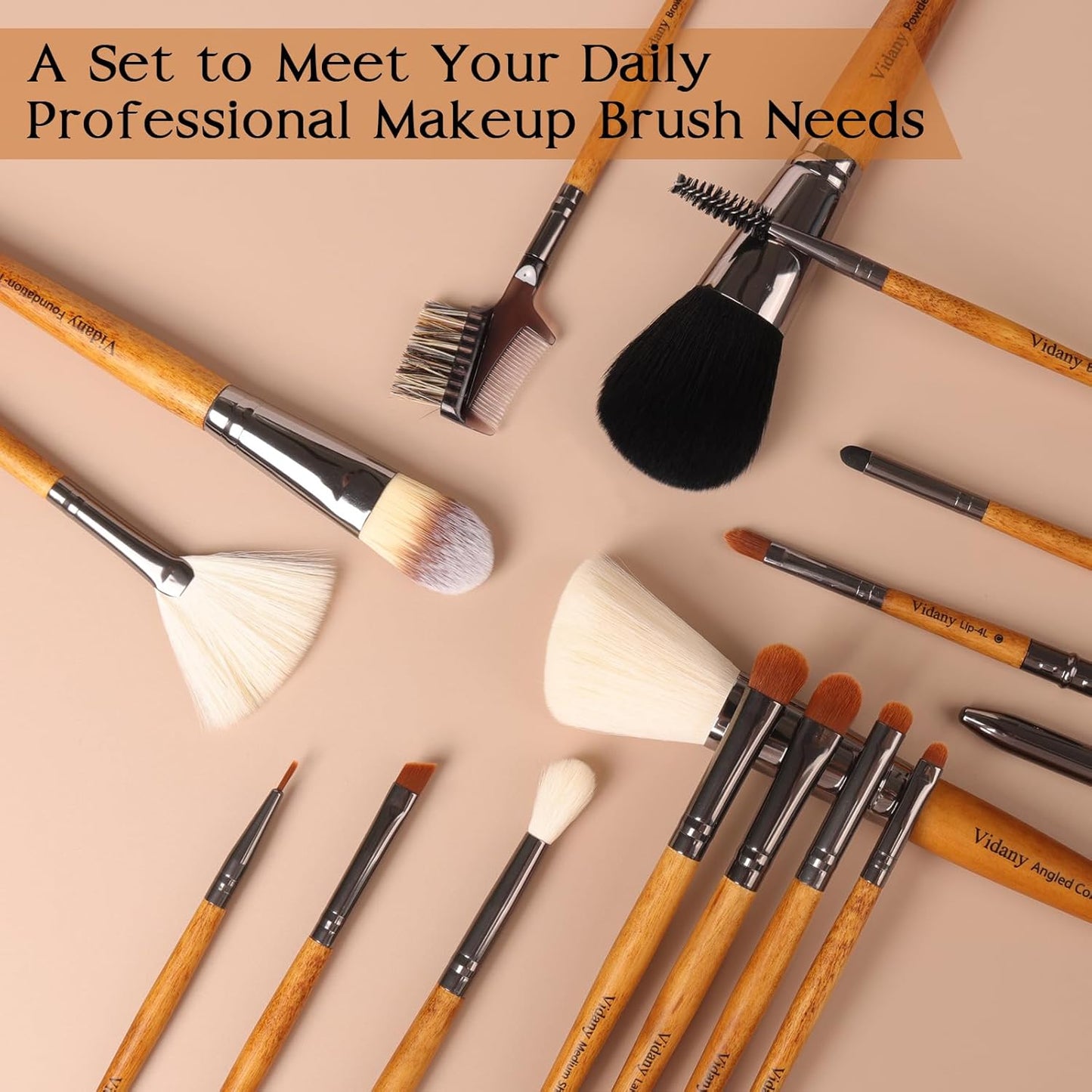 Makeup Brush Set,15pcs Walnut Wooden Makeup Brushes With Leather Button Bag, Professional Makeup Brushes For Foundation Concealer Kabuki Blush Eyeliner Shadow Brow, Makeup Brush Sets & Kits