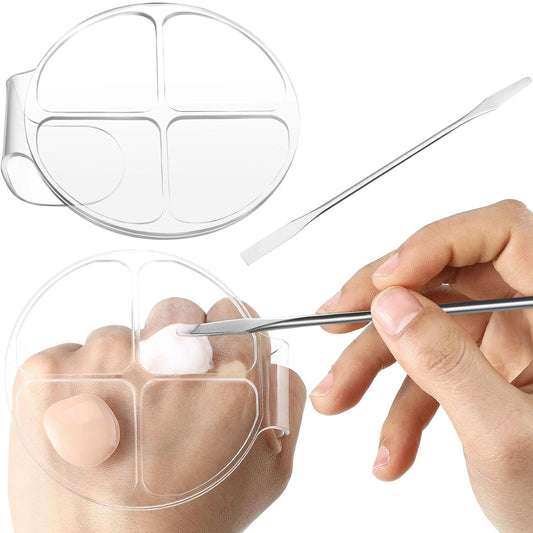 2 Pieces Hand Makeup Mixing Palette Handheld Palette Clear Makeup Cosmetic Palette Nail Art Manicure Palette with 2 Pieces Spatula for Mixing Foundation