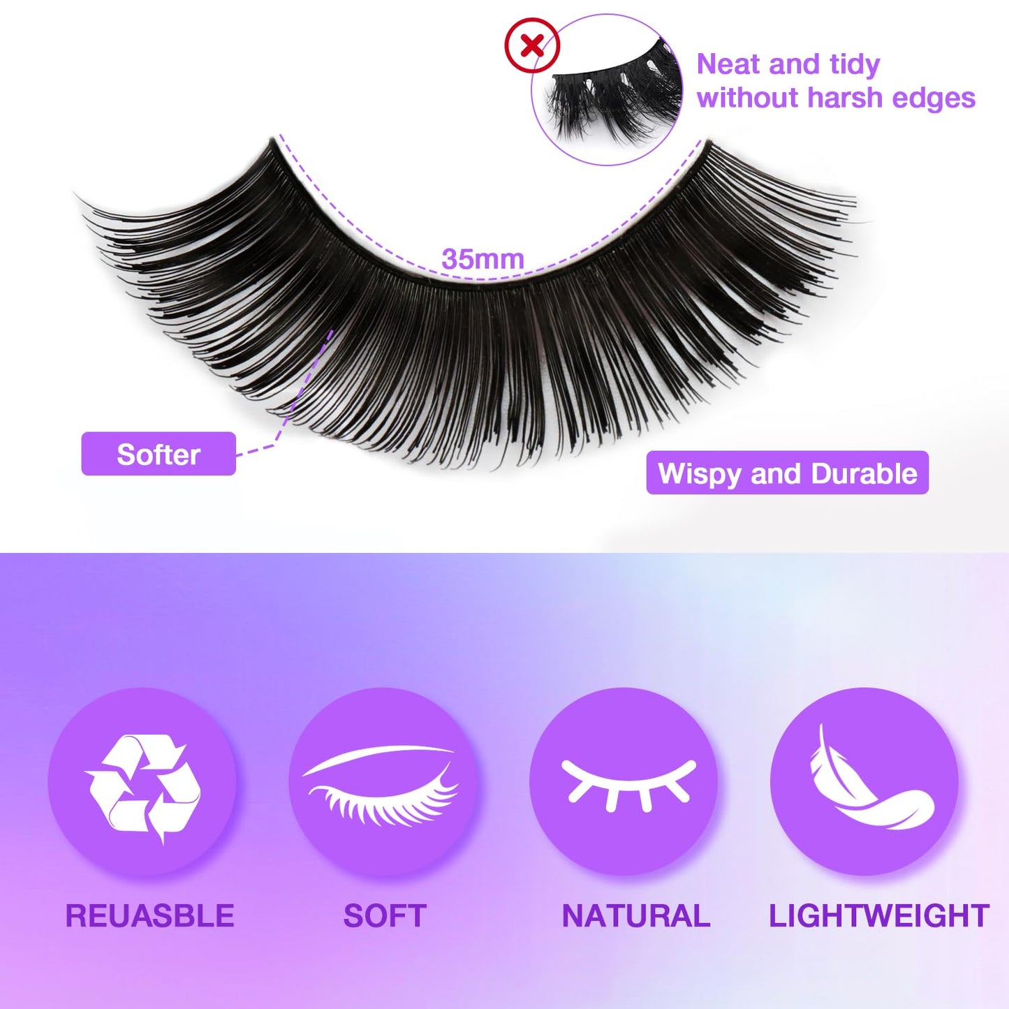 Fluffy False Eyelashes Kit With Bond, Seal and Tweezer, 7 Pairs Natural Look Fake Cat Eye Lashes Strips Thin Band Extensions Waterproof Easy Eyelashes for Beginners DF100