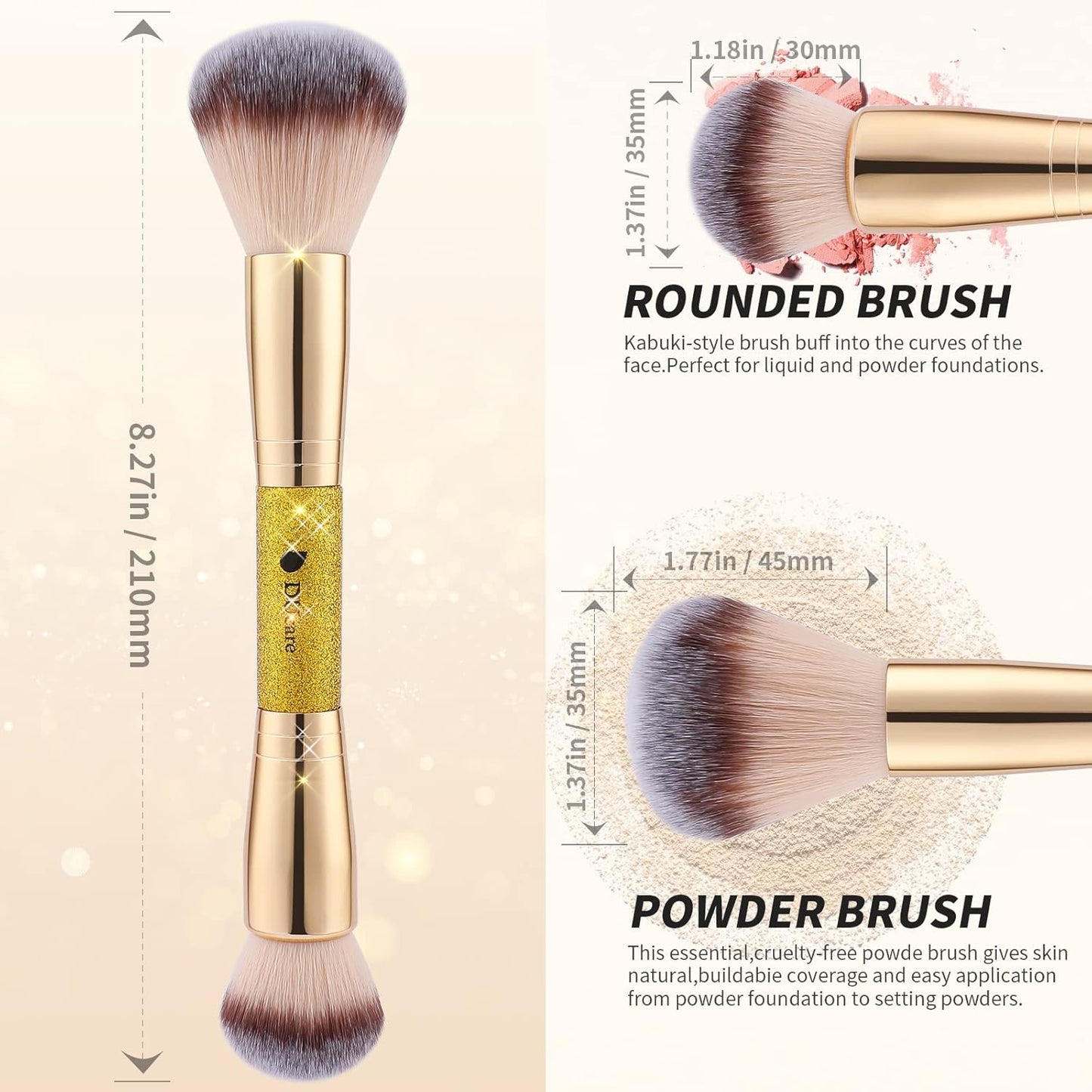 DUcare Foundation Powder Brush Double Ended Blush Makeup Brushes, Duo Bronzer Blush ideal for cream or powder