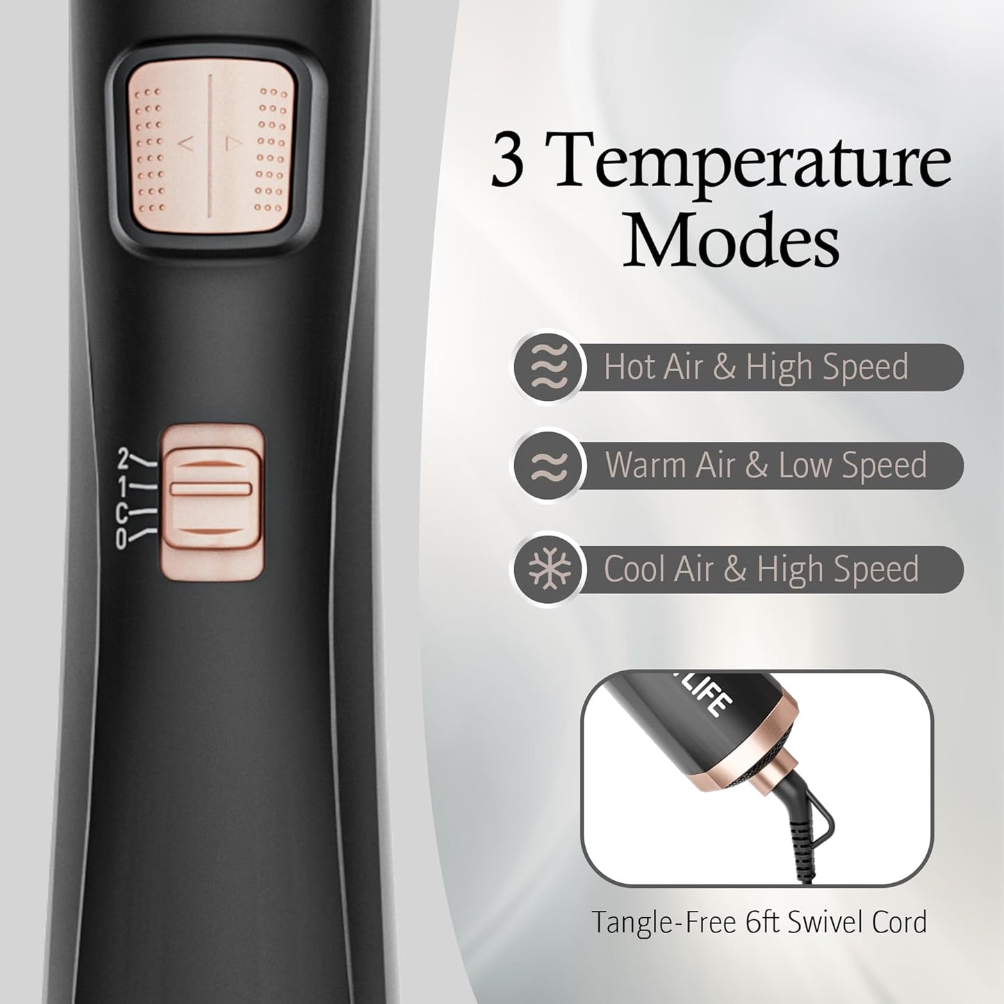 DAILYLIFE Rotating Hair Dryer Brush, Blow Dryer Brush Spinning, 2 Spin Brushes 1.5 Inch &2 Inch, 3 in 1 Round Hot Air Styler for Hair Dryer, Volumizer, Smooth, Gold