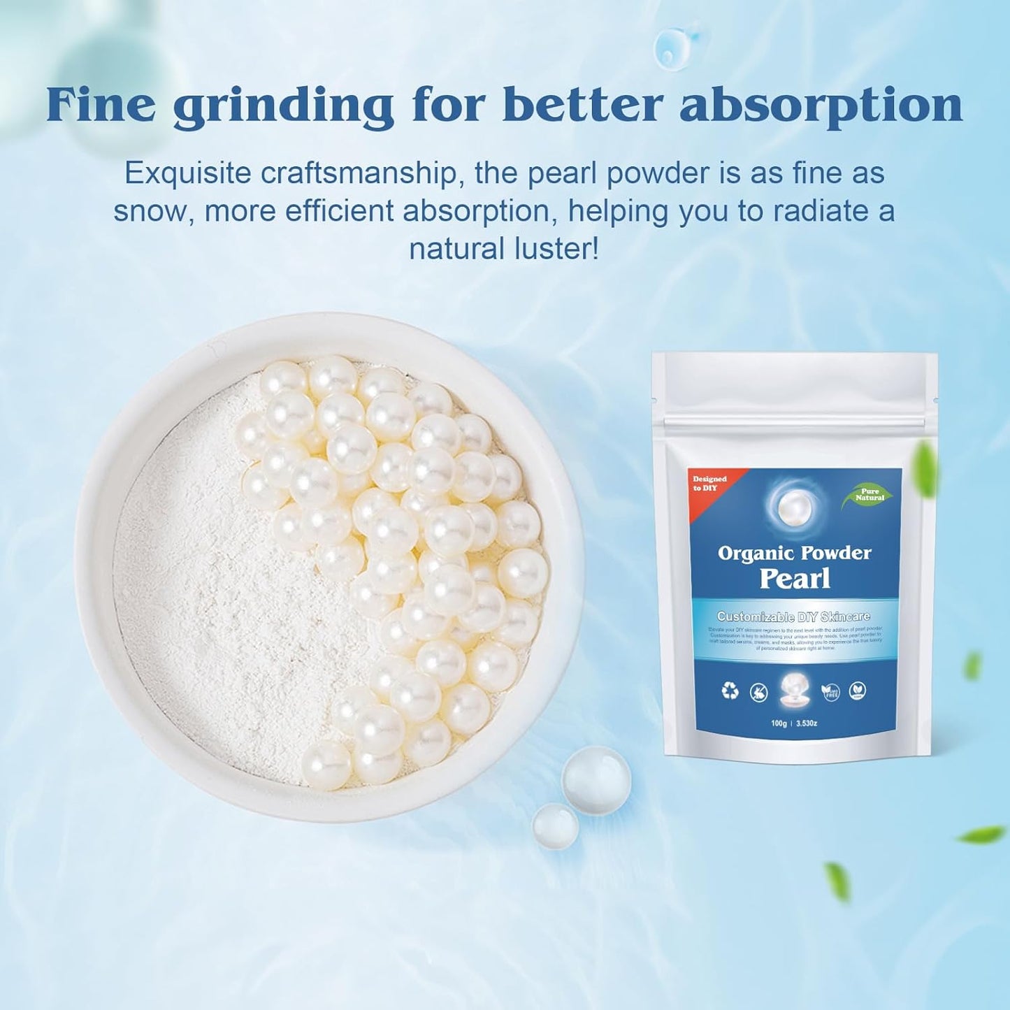 Zlimer Freshwater Pearl Powder for DIY Skincare,Whitening,Pore Minimizer,Anti-Aging,100% Natural, 100g(3.52oz)