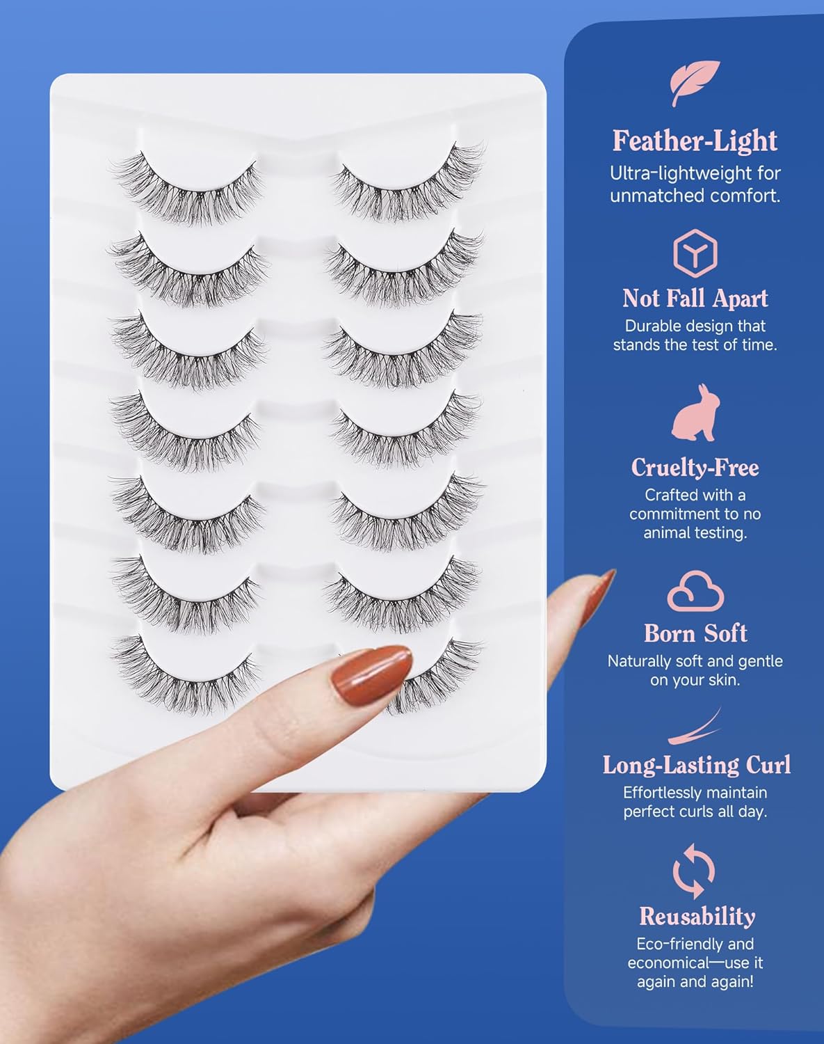 Lashes Wispy Natural Like Russian Eyelashes Everyday Flared Strip Eyelas Doll False Eyelash 7 Pairs F01
