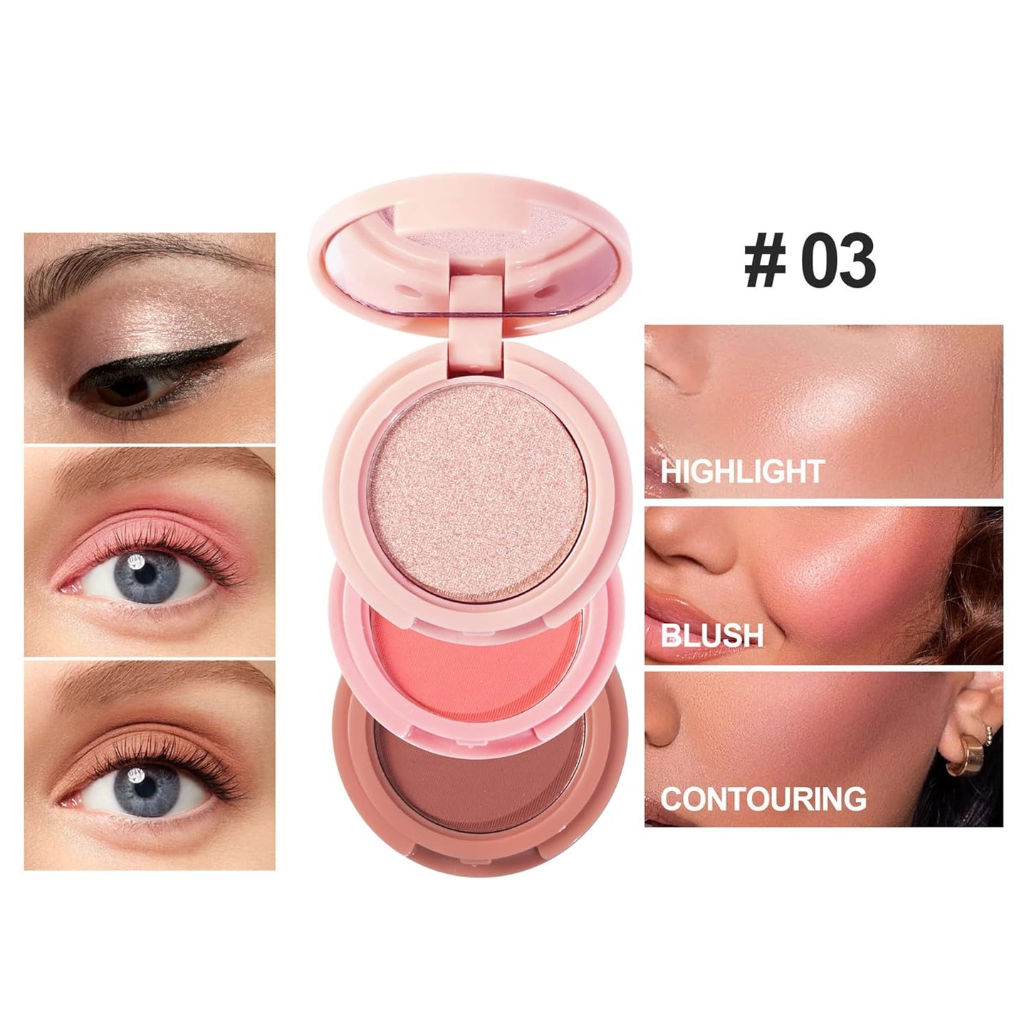 Makeup Eyeshadow Palettes, 3-in-1 Protable Multifunction Blush Highlighter Contour Palettes with 3 Trend Colors for Daily Natural Luster Makeup, Waterproof Long Lasting - 2 Pack #3