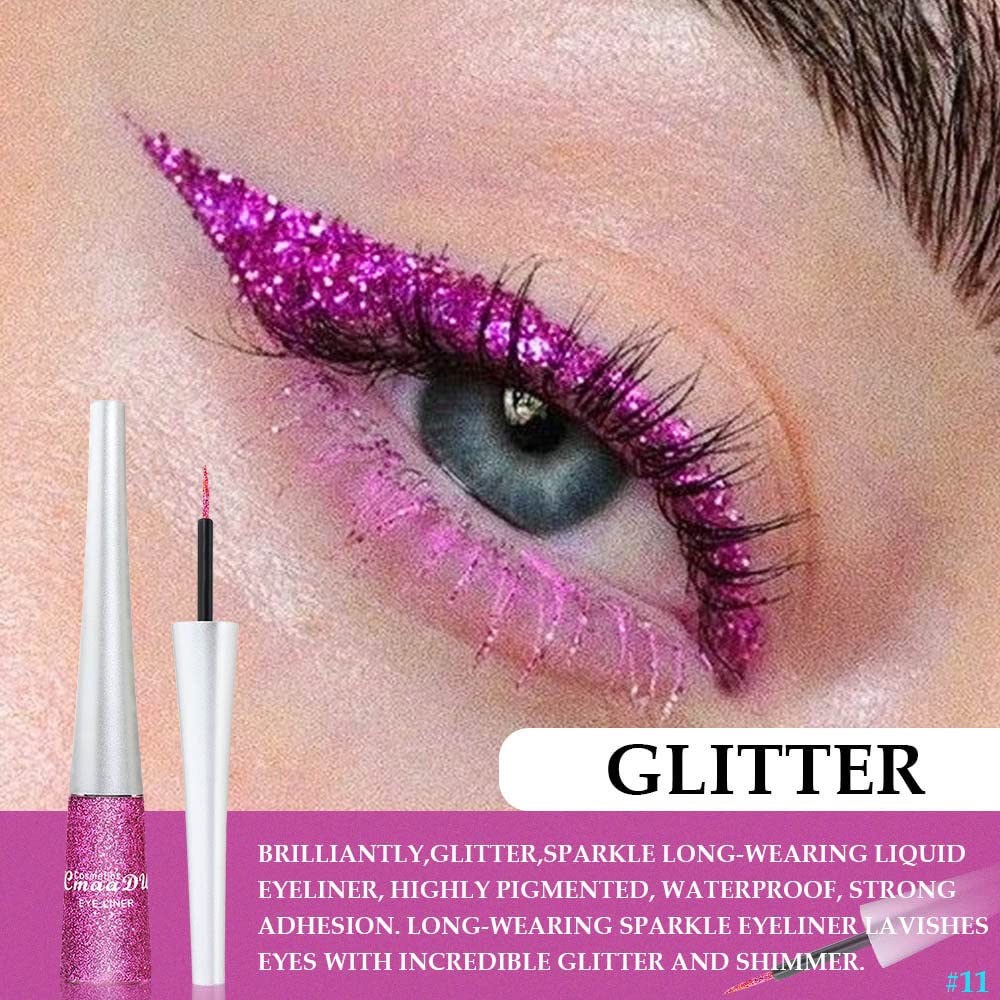 evpct 2Pcs Light Rose Purple Pink Color Liquid Glitter Eyeliner Sets for Women, Liquid Sparkly Glitter Eyeliner delineador con glitter de colores para ojos colores 11+15