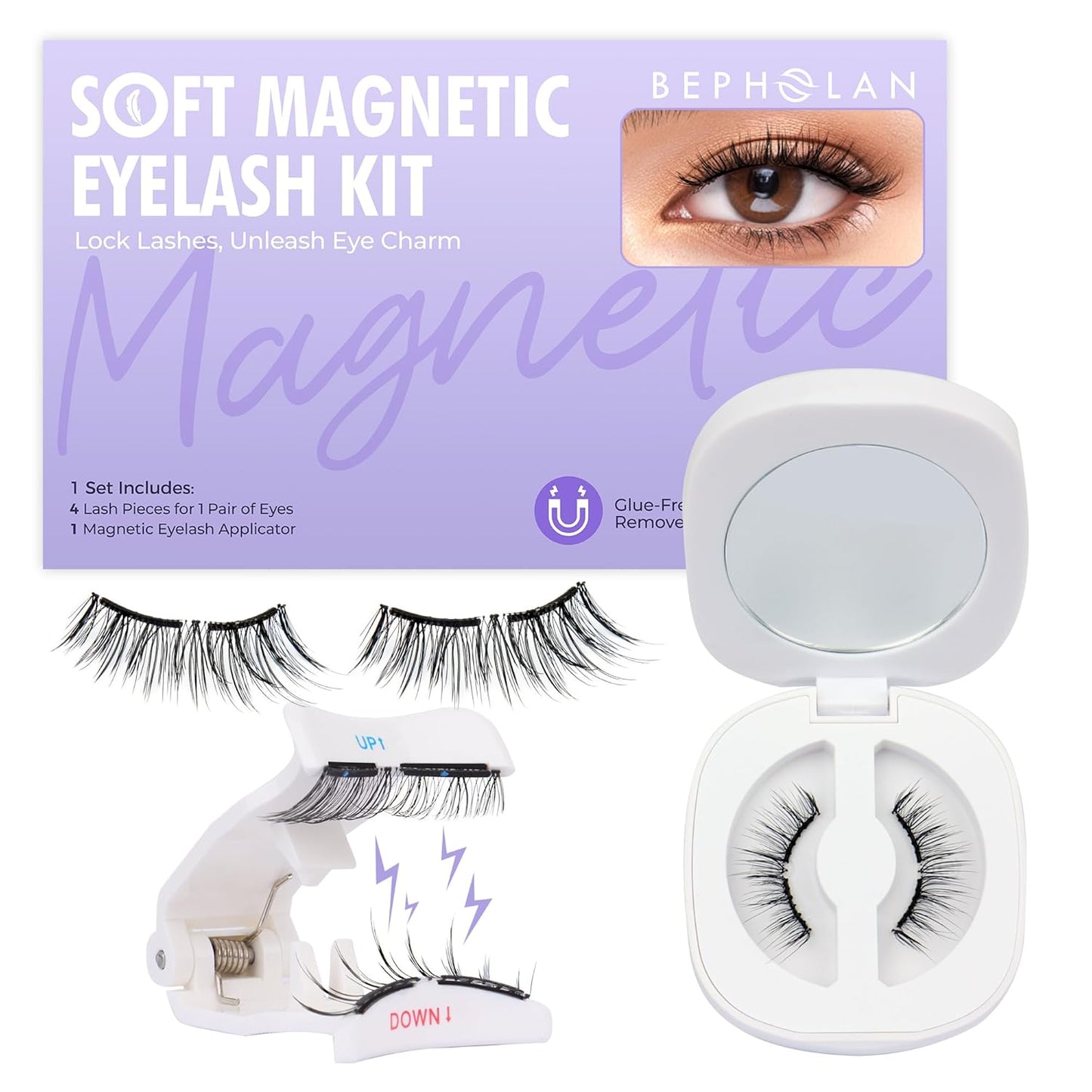 Bepholan Soft Magnetic Lashes with Applicator,No Glue Needed Reusable Magnetic Eyelashes Natural Look Easy to Wear and Remove Waterproof Cruelty-free False Eyelashes（RC01）