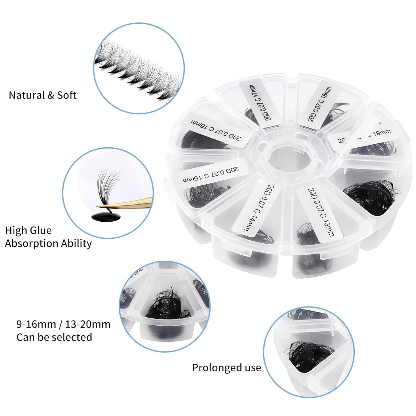 Premade Fans Eyelash Extension 500 Fans 20P Loose Volume Lashes D Curl Pre-made Fans 9-16mm
