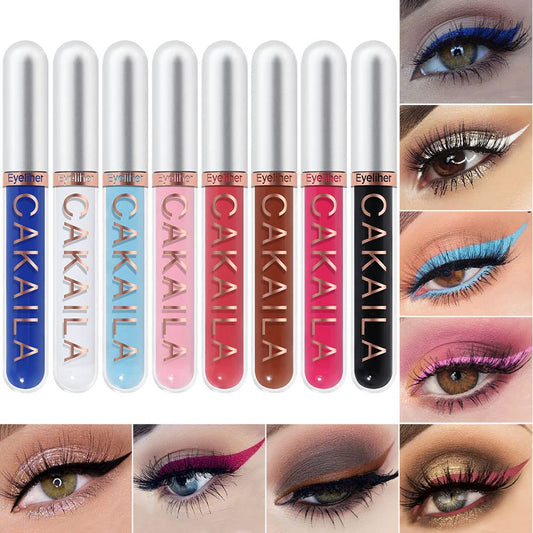 evpct 8 Colors Colored Colorful Liquid Makeup Eyeliner Liquid Set Stamp Shapes Eye Liners for Women Pink Red Blue Purple White Black Eye Liner Liquid Liner Waterproof delineadores de colores para ojos
