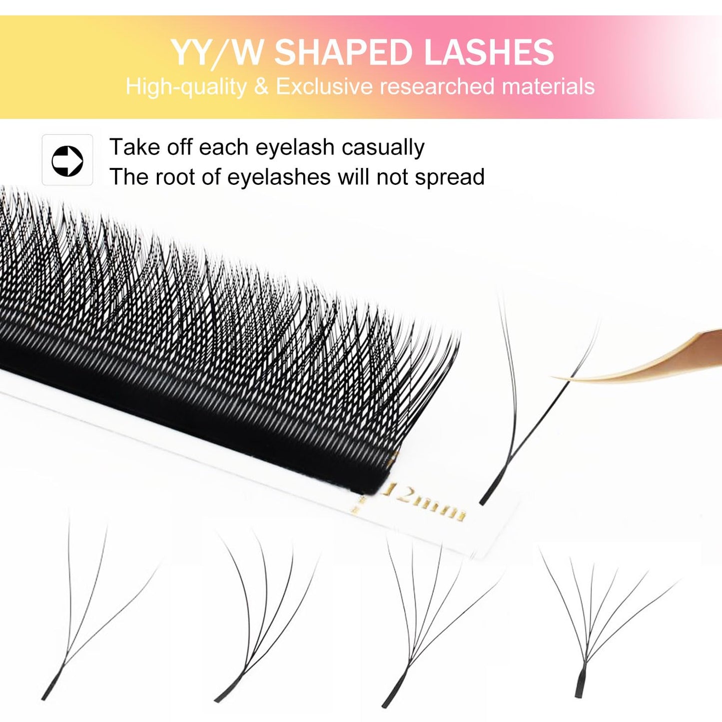 W Lash Extensions Supplies 5D Eyelash Extensions W Shape 0.07mm Thickness C Curl 14mm Premade Fans Easy Fan Lashes Volume Matte Black 12 Rows Crisscross Eye Lashes(W-5D-0.07-C,14mm)